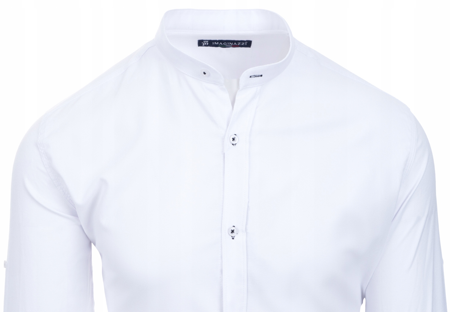 Koszula biała stójka czarne obszycia guzików - XXL Wzór dominujący bez wzoru