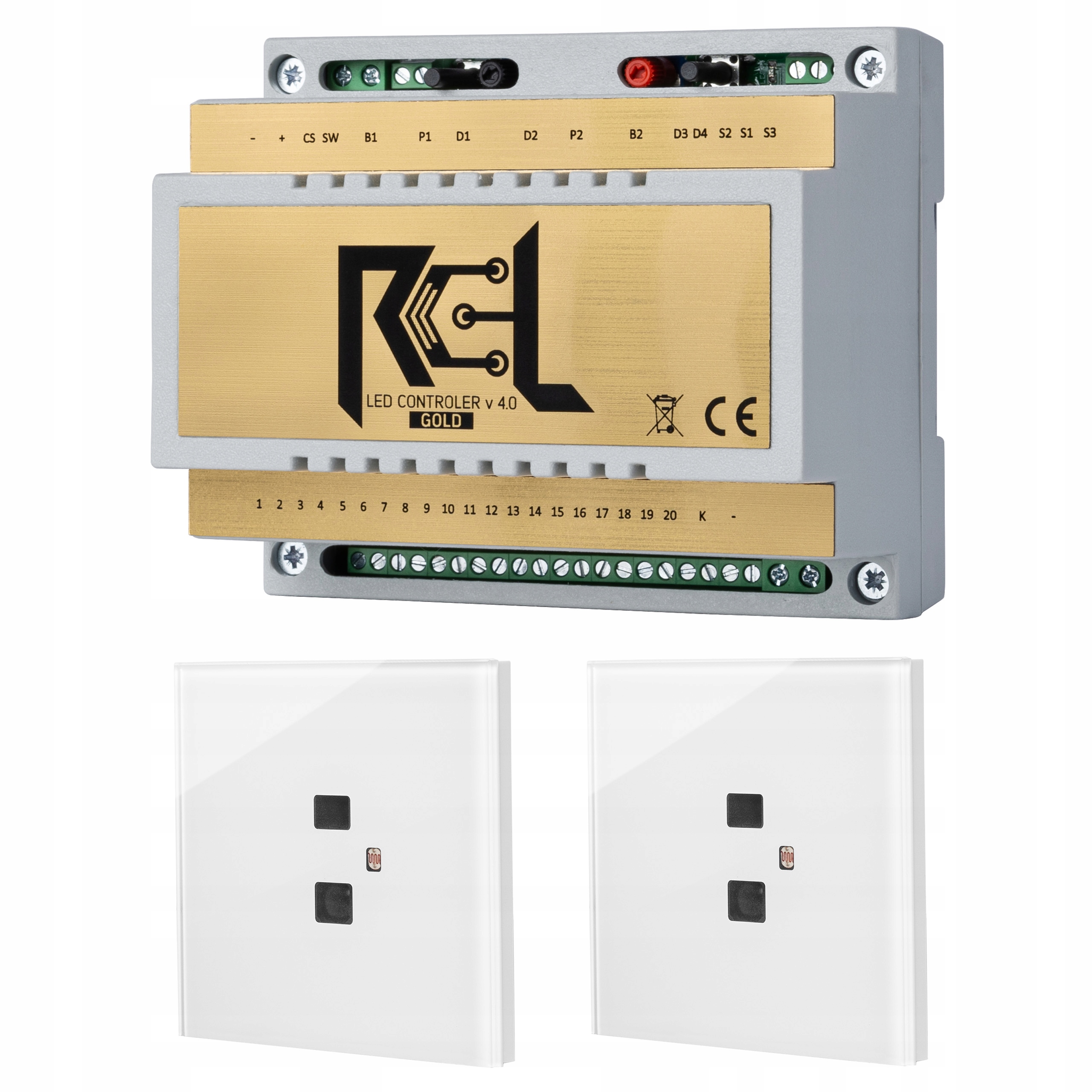Sada schodiskového ovládača Rcl-led Gold, snímač vzdialenosti RG_1_GLASS_WHITE