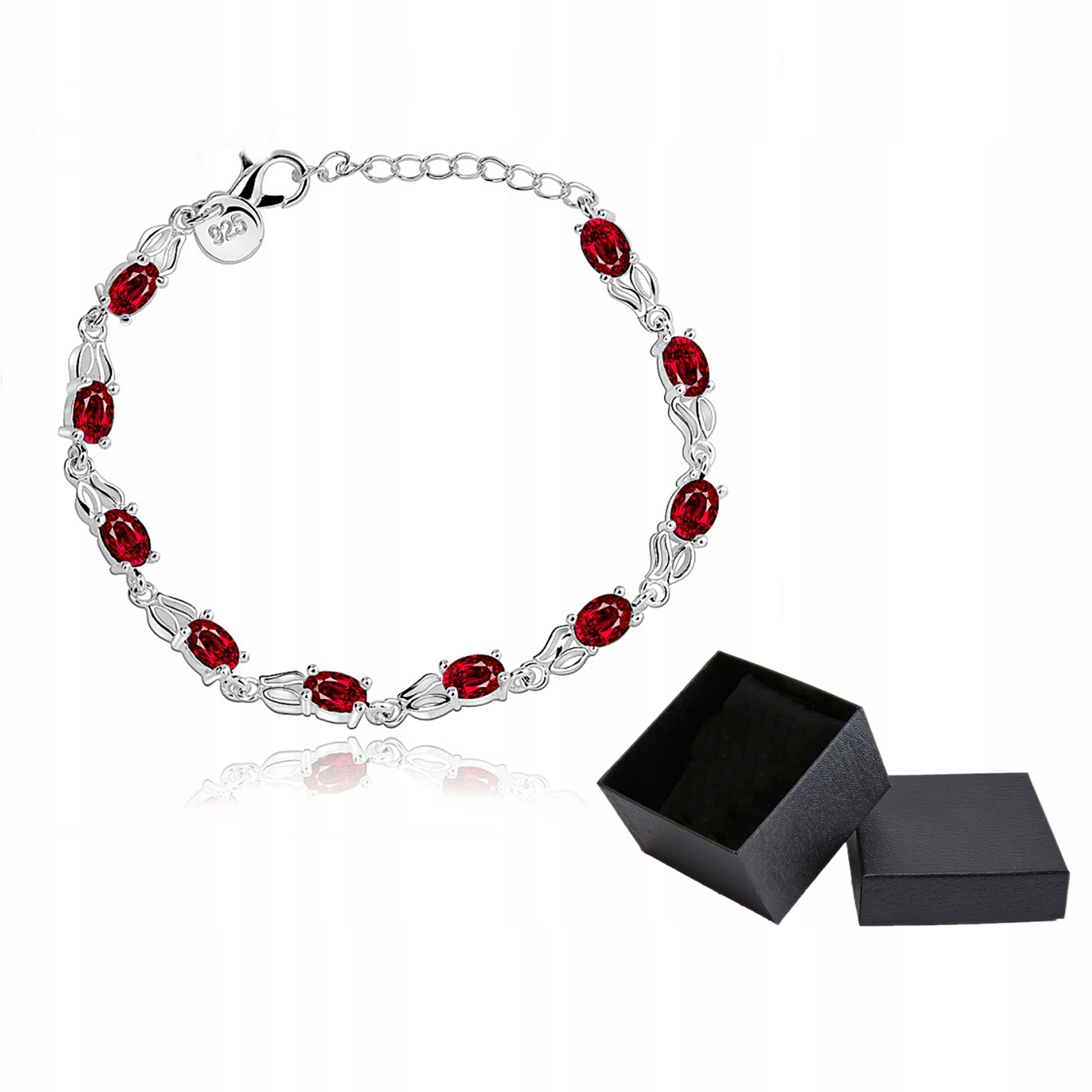 Dámský stříbrný náramek Řetízky Červené Křišťály Ideální jako Dárek