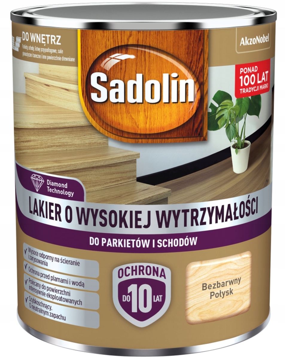 Sadolin Lakier Wysoka Wytrzymałość parkietu schodów Bezbarwny Połysk 4,5L