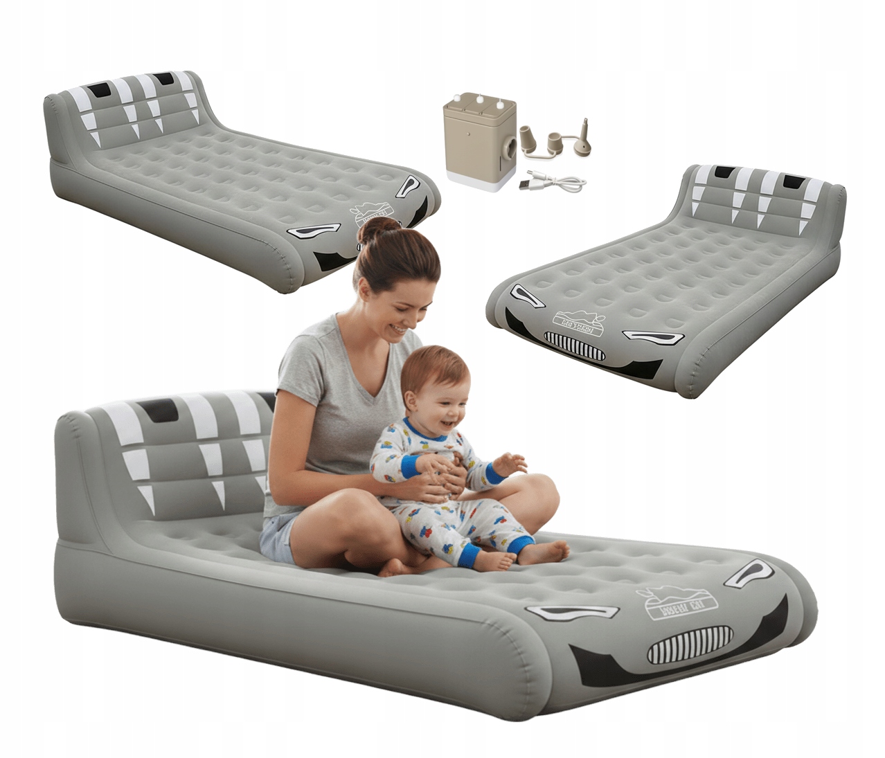 Materac Dmuchany Dwuosobowy Kształt Auta Z Pompką 200x120x30 Do 300 Kg