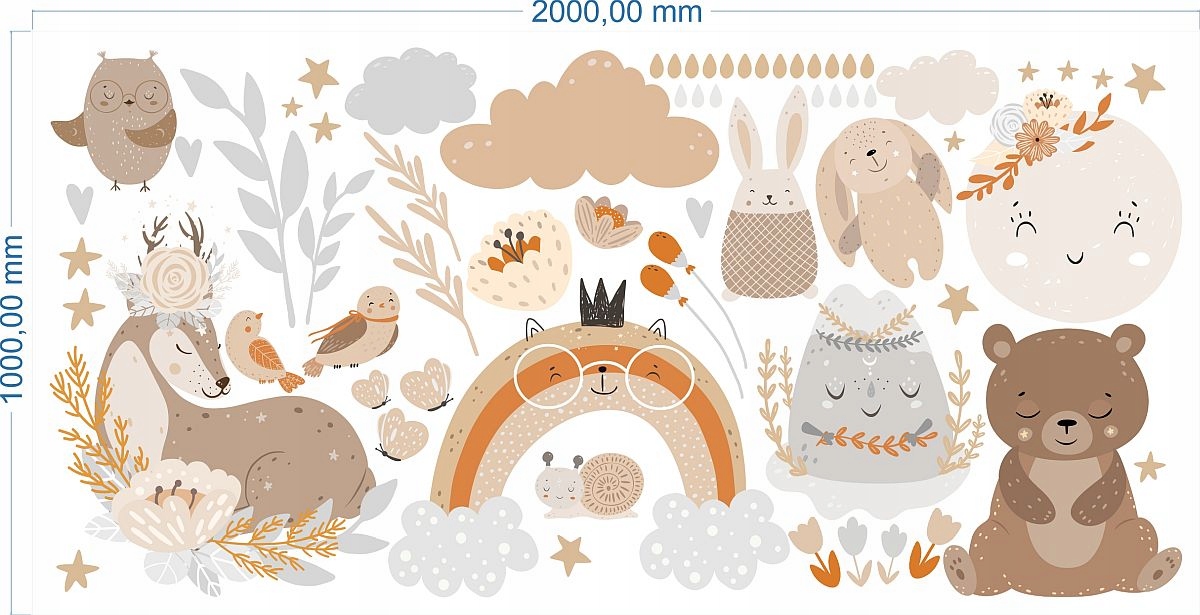 

Naklejki Na Ścianę, Zwierzątka Boho Beż 200cm