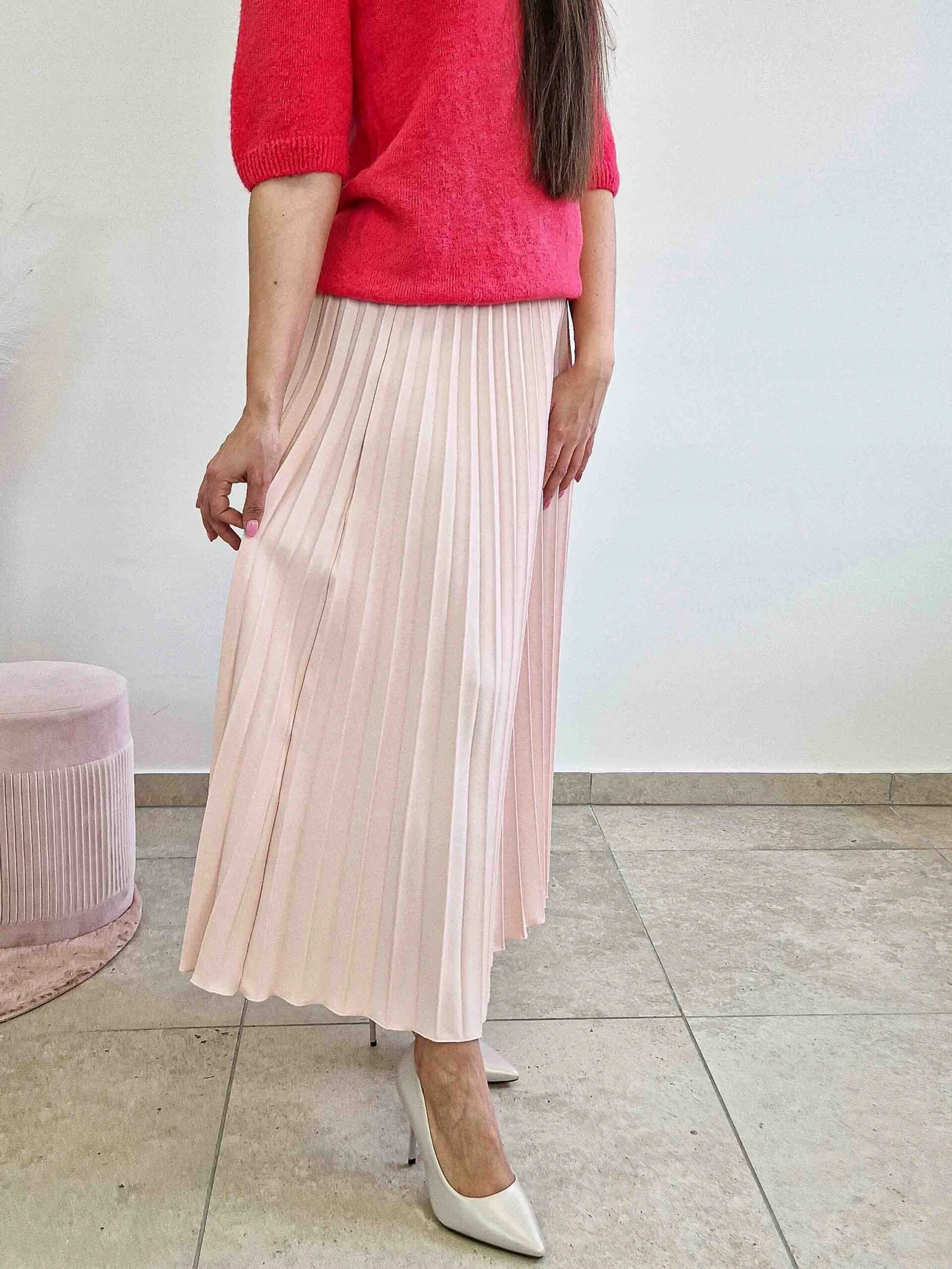 Dlouhá Sukně Maxi Plisovaná Pudrová Růžová Uni