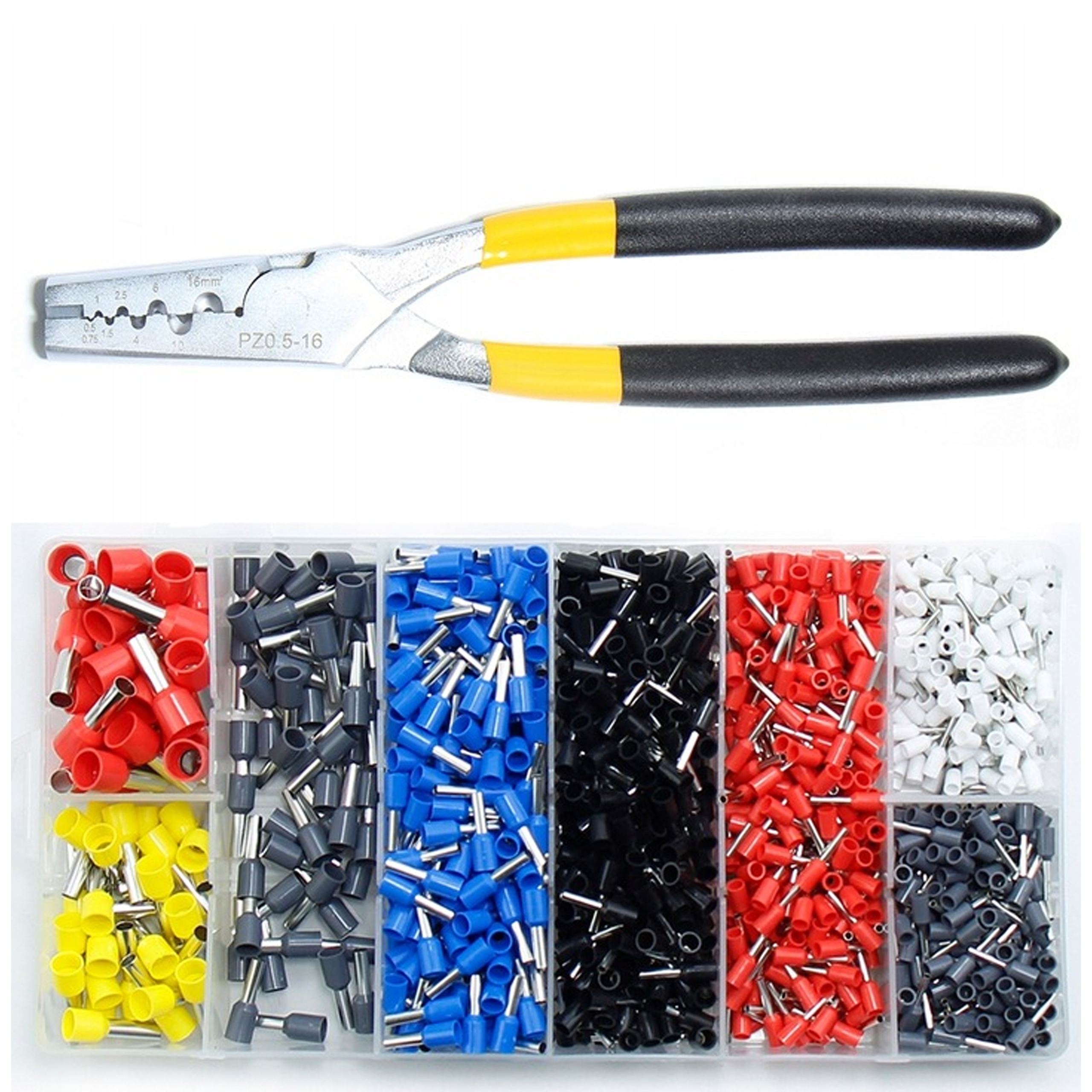 DUŻY ZESTAW ZACISKARKA DO TULEJEK PRASKA DO KABLI KOŃCÓWEK + 1800 KOŃCÓWEK Model CZEN-1800EL 0,25-10mm