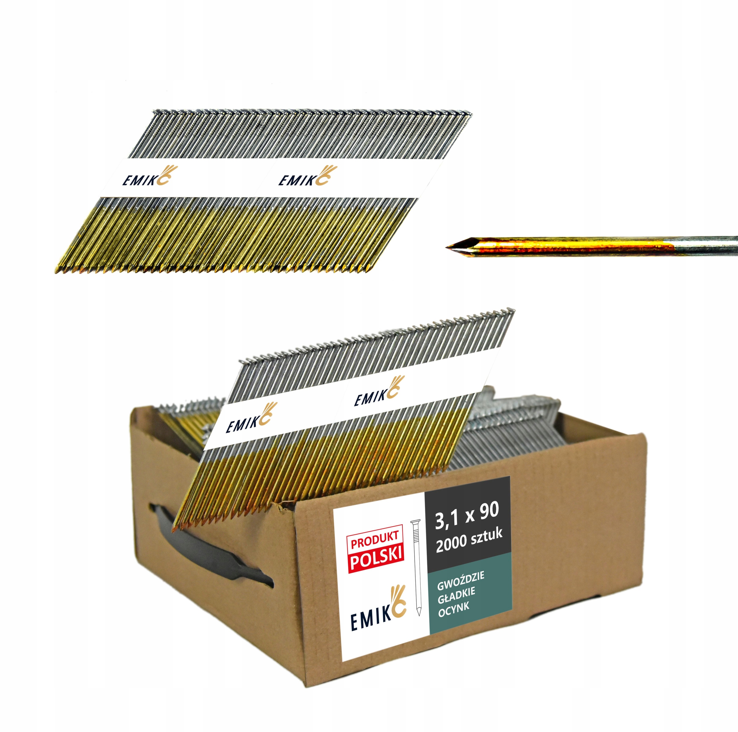 Gwoździe do gwoździarki łączone papierem 3,1x90mm 34° 2000szt Ocynk G 9szt.
