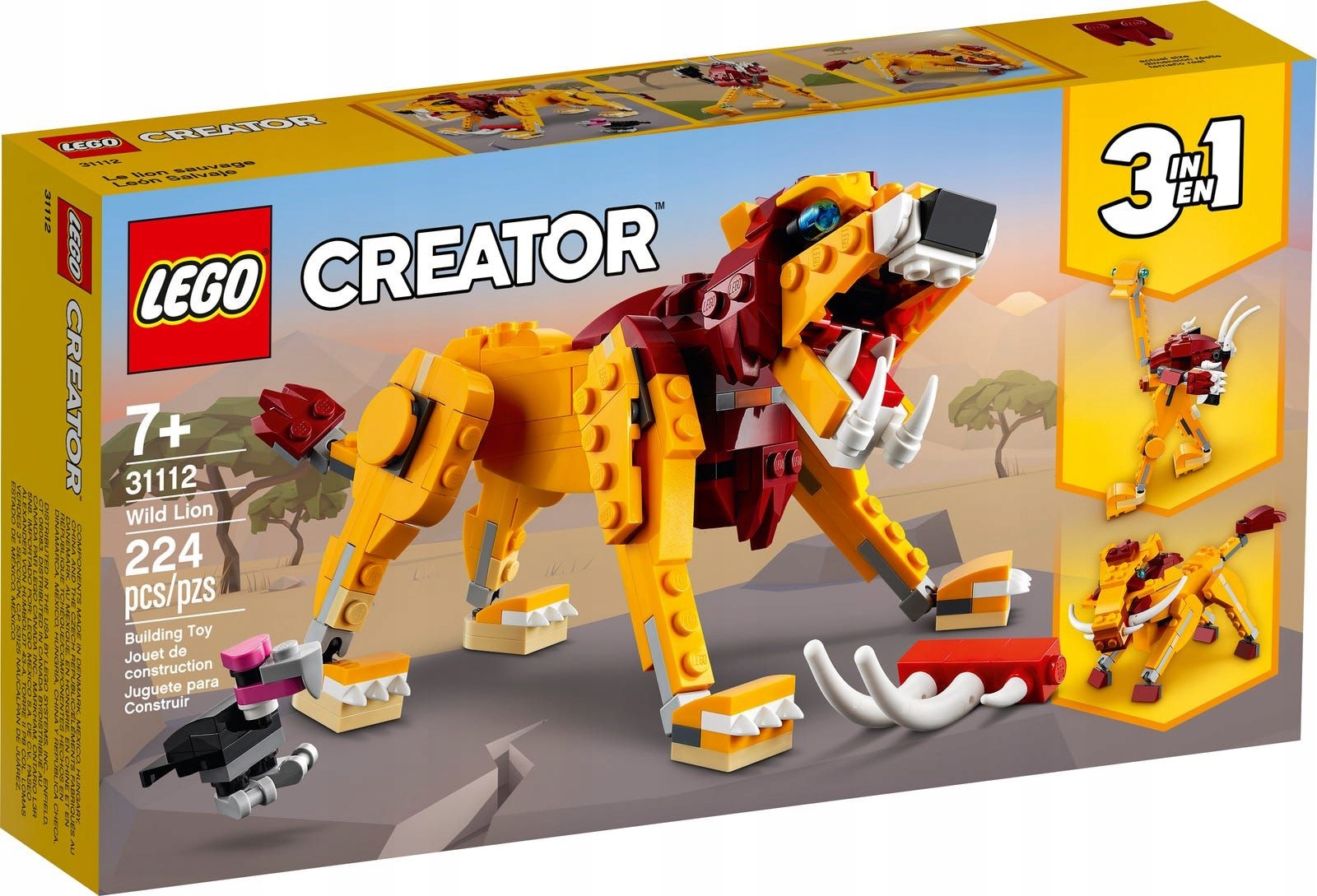 LEGO 31112 Creator 3w1 - Lew - Struś - Guziec - zwierzęta Afryki Marka LEGO