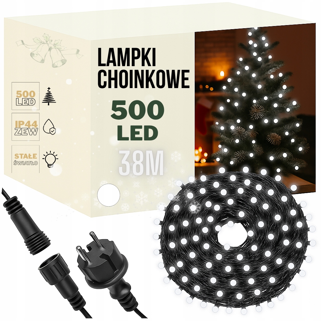 Vánoční Osvětlení Na Stromeček 500 Led 38 m Bílé Studené IP44 Stálé venkovní světlo