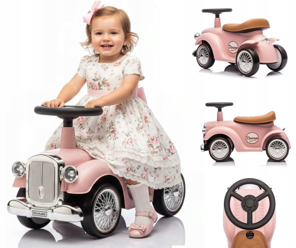 Jeździk Pchacz Moovkee Retro do 25 kg miękkie koła Eva Pink