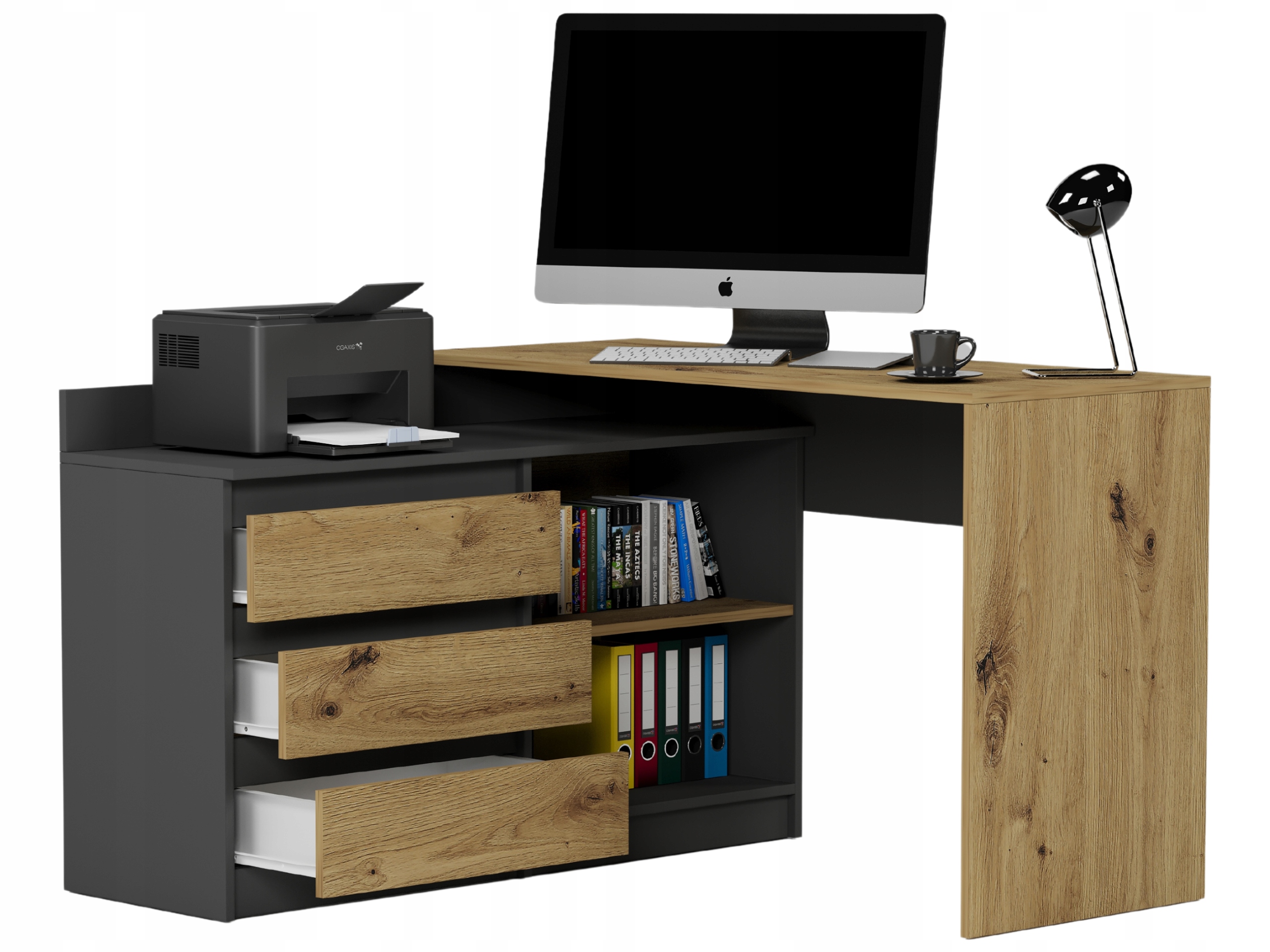 Biurko narożne i komoda zestaw 120x50 artisan mix antracyt N-15