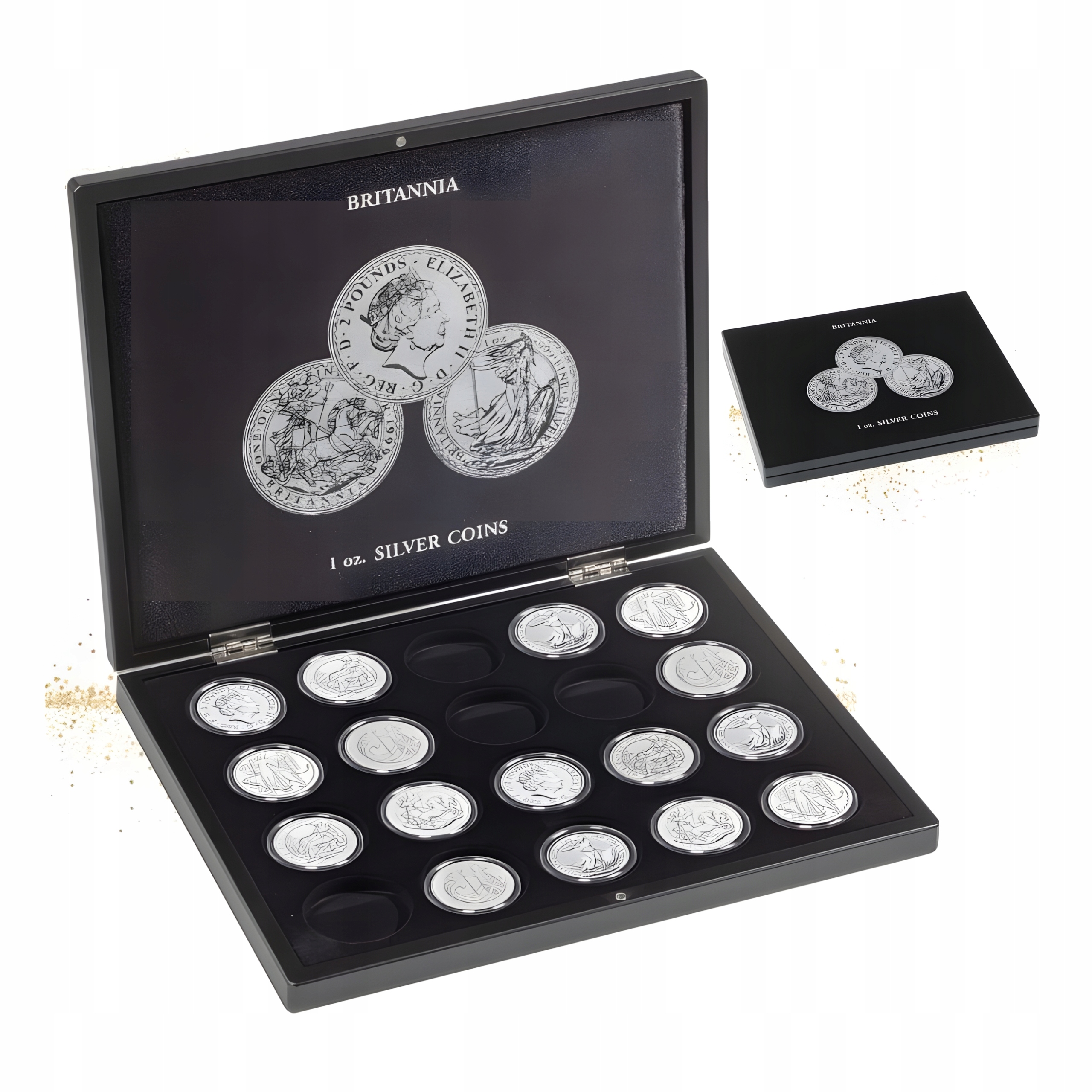 Kazeta na stříbrné mince Britannia Leuchtturm 20 mincí v kapslu