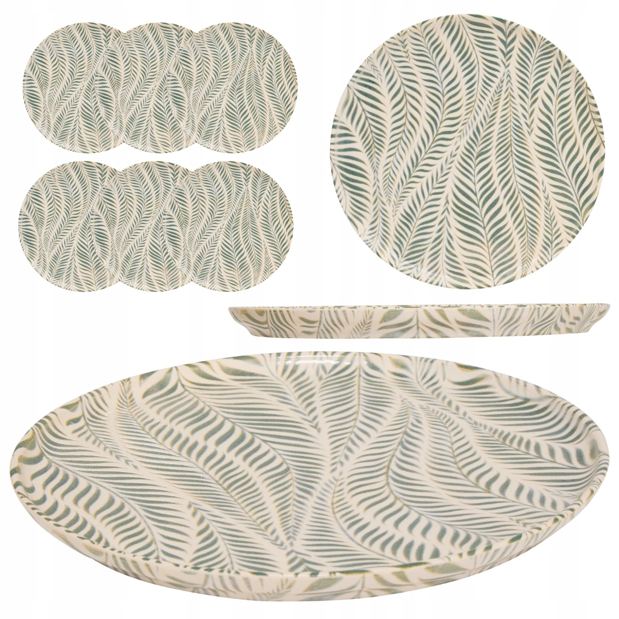 Komplet 6 jídelních talířů 28 cm Zelená sada keramika nádobí