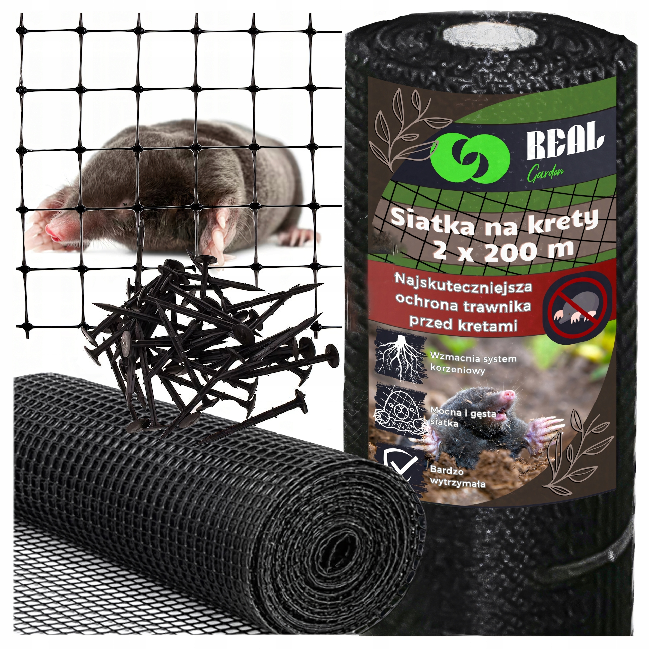 Siatka na Krety Przeciw Kretom Mocna 2x200m 30g Gęsta Wytrzymała 100 Kotw