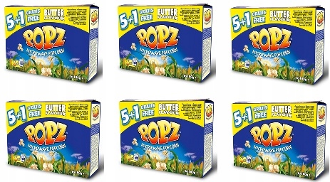Levně 6 x 600 g Popz Popcorn do mikrovlnné trouby, máslový, Karton