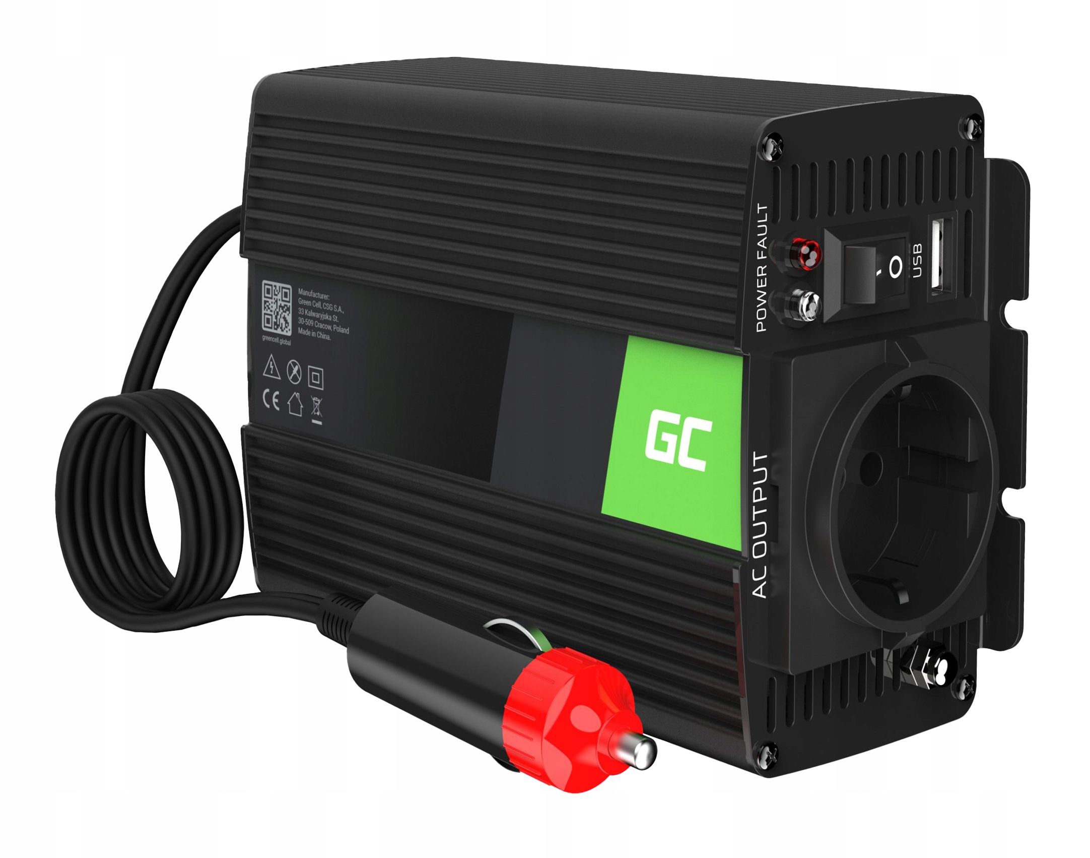 Przetwornica Samochodowa Akumulatora 12V 230V 150W 300W Green Cell Usb