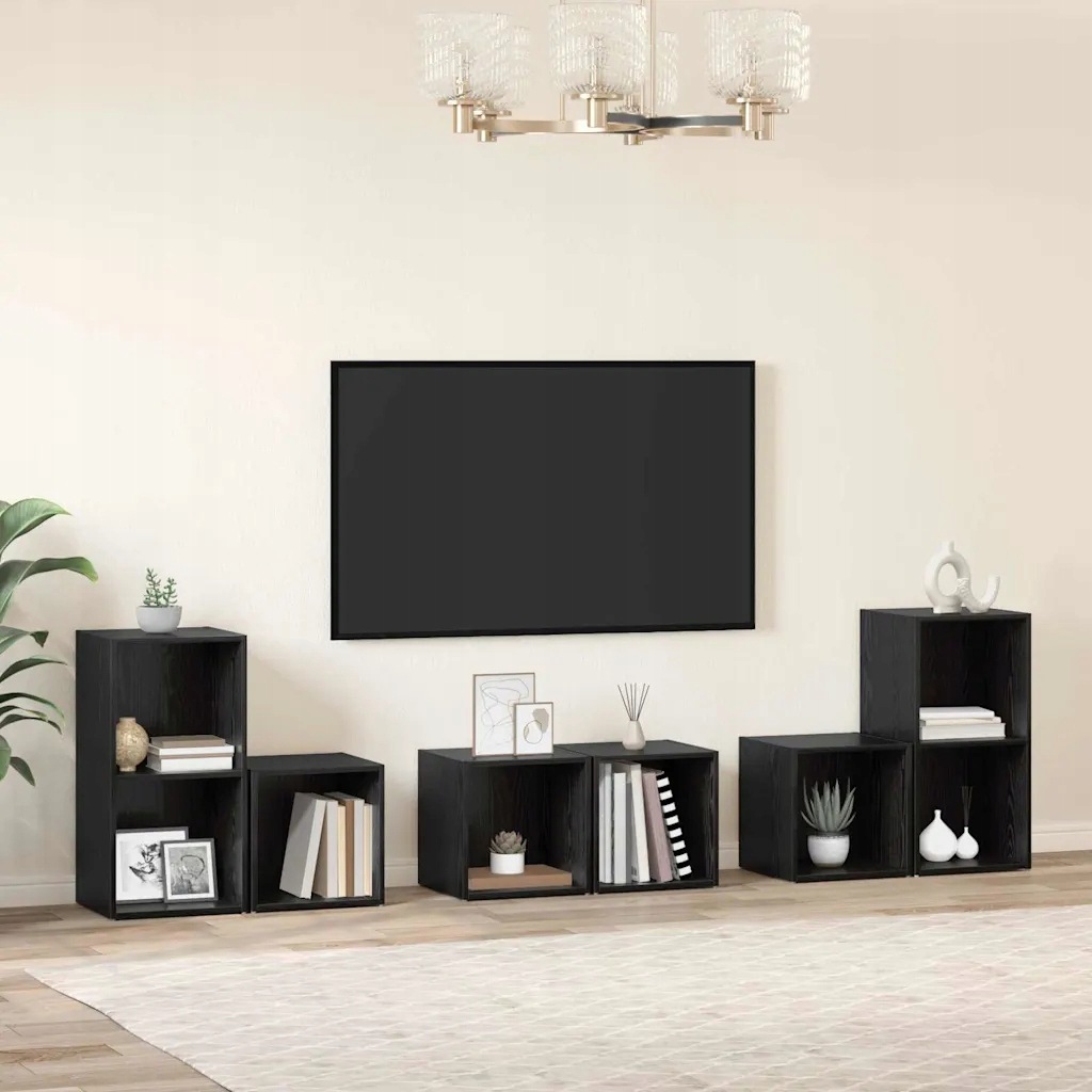 vidaXL Zestaw szafek Rtv 6 pcs Czarny Dąb Materiał drewnopochodny