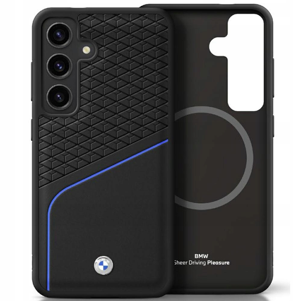 Kožené pouzdro Bmw s texturou a hladkým Pouzdro MagSafe pro Samsung Galaxy S25 černé