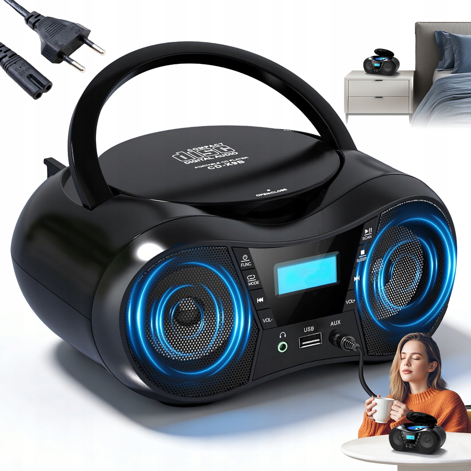 Přenosný CD Přehrávač Bluetooth 5 1 S Usb Aux A Fm Rádiem
