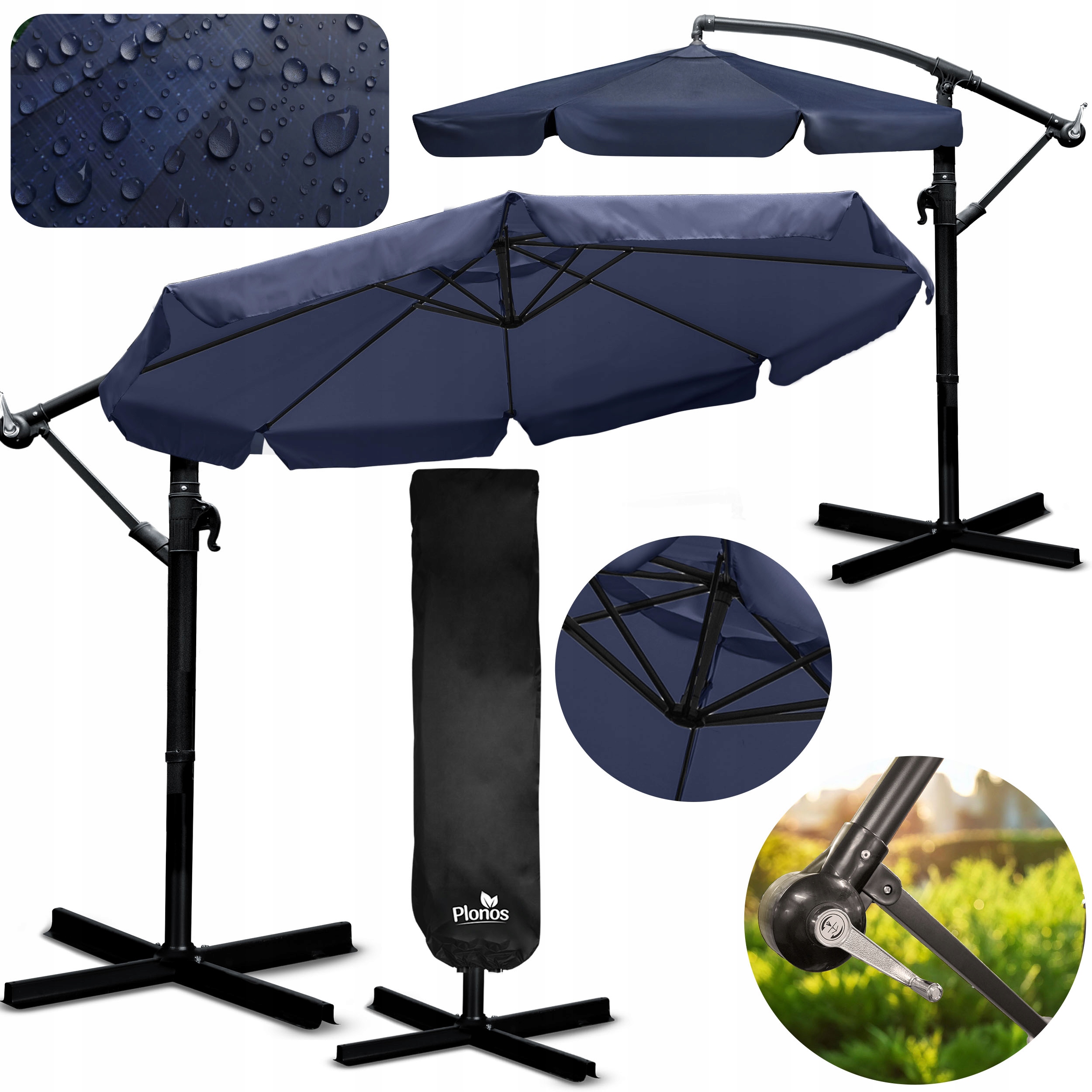 Parasol ogrodowy duży składany z wysięgnikiem pokrowiec 8 segmentów Ø 350cm