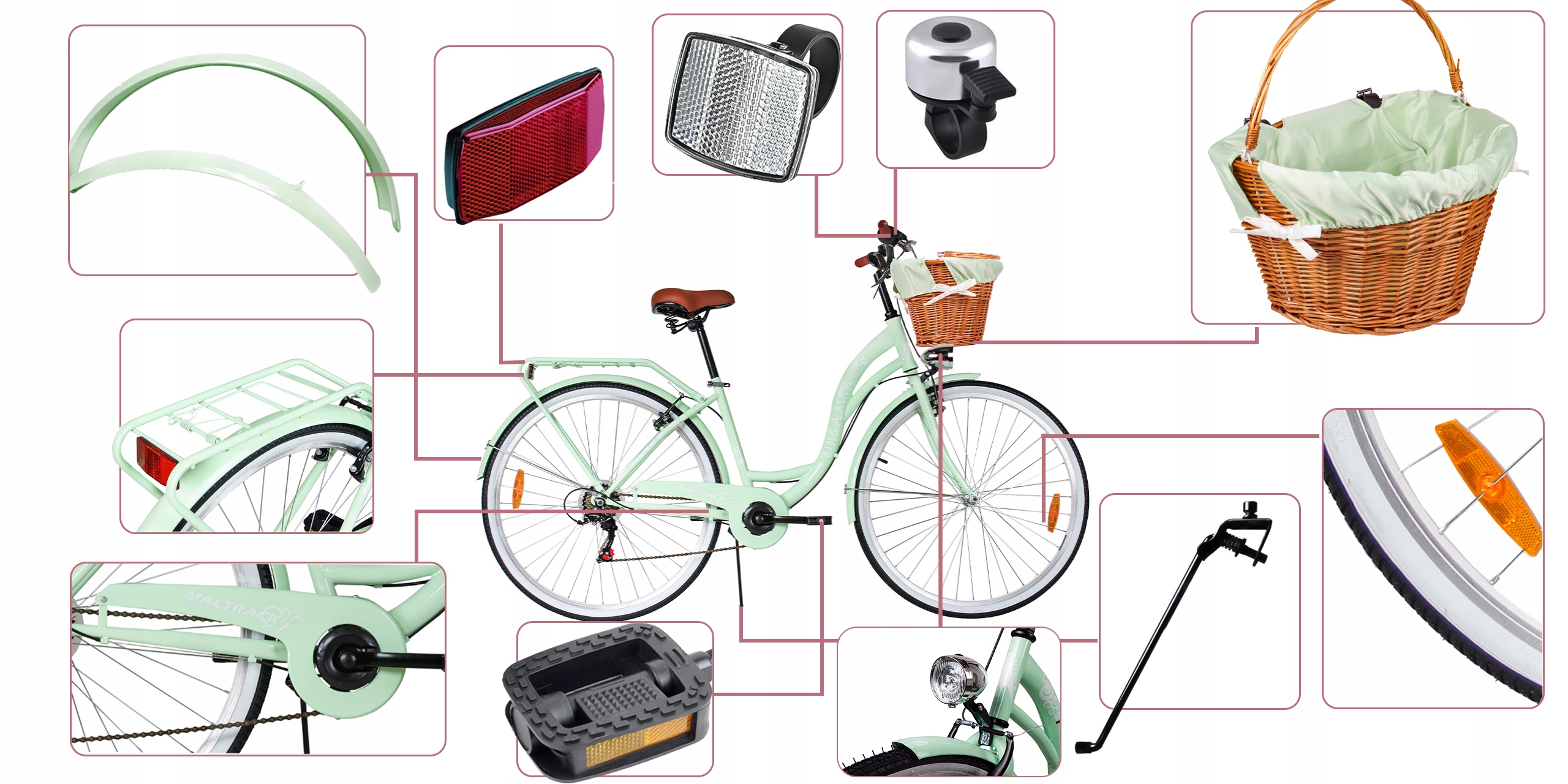 ROWER MIEJSKI DAMSKI 28 DAMKA 6 SHIMANO KOSZYK BAGAŻNIK RAMA18" KOŁA 28" Rozmiar ramy 18 cali