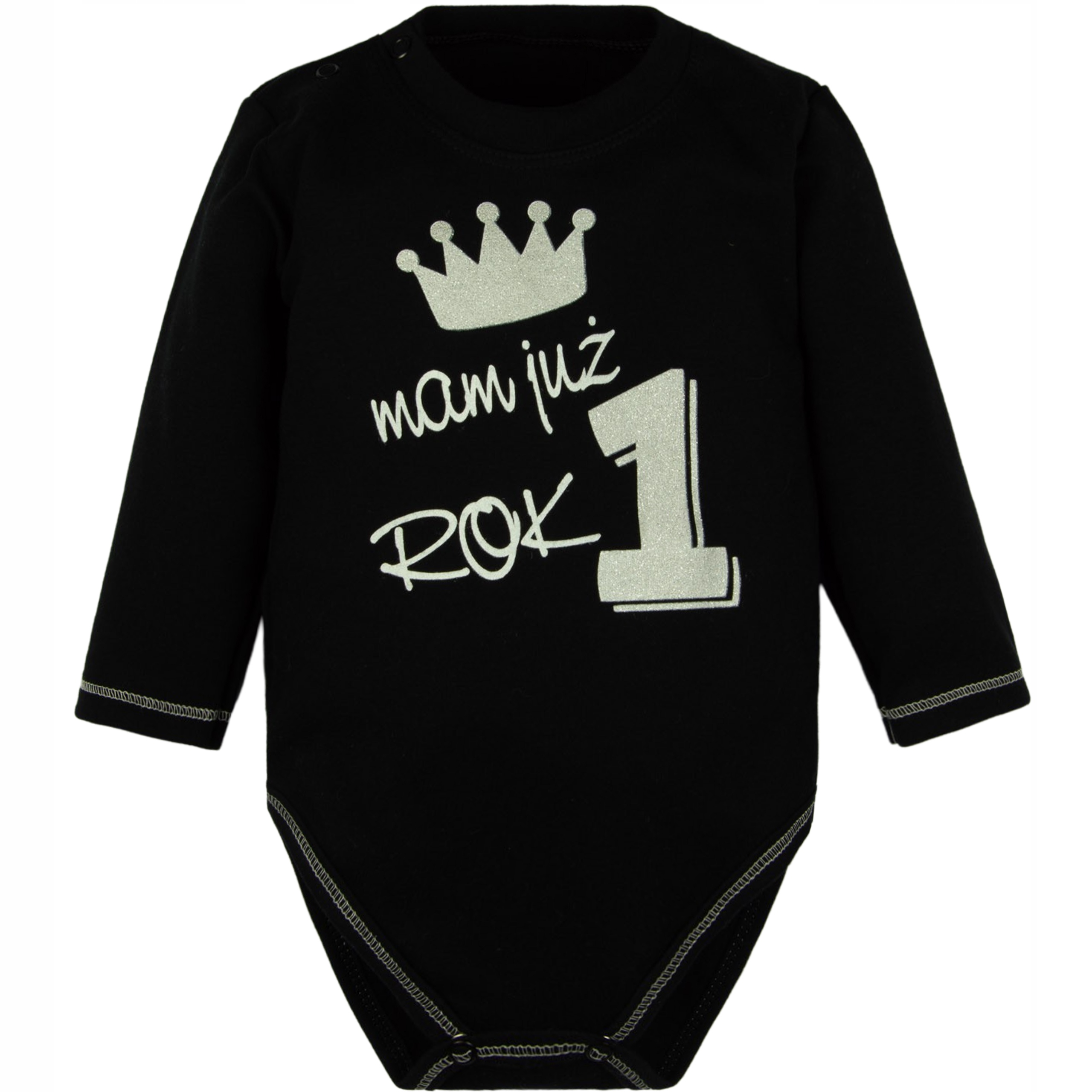 

Body Mam Już Rok błyszczące srebrne litery 80