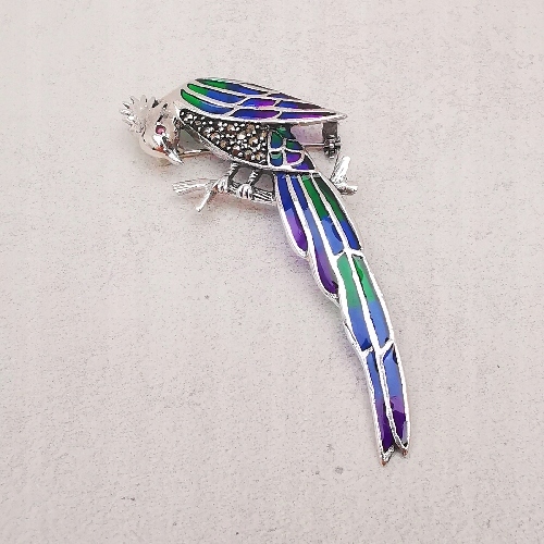 Stříbrná brož páv