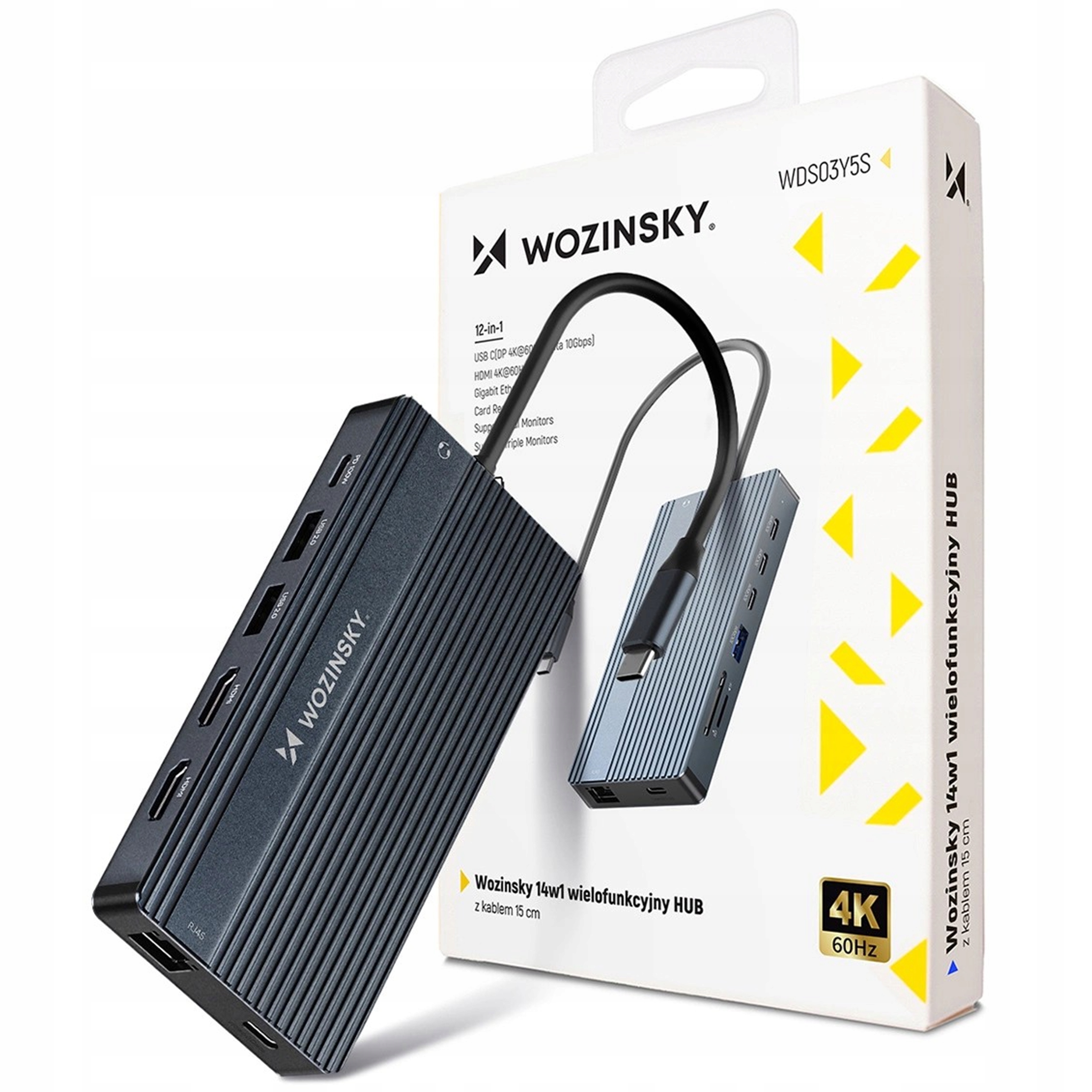 Hub Usb-c Adapter 14w1 do 3 monitorów kabel 15cm Usb-a Hdmi Czytnik Sd Tf