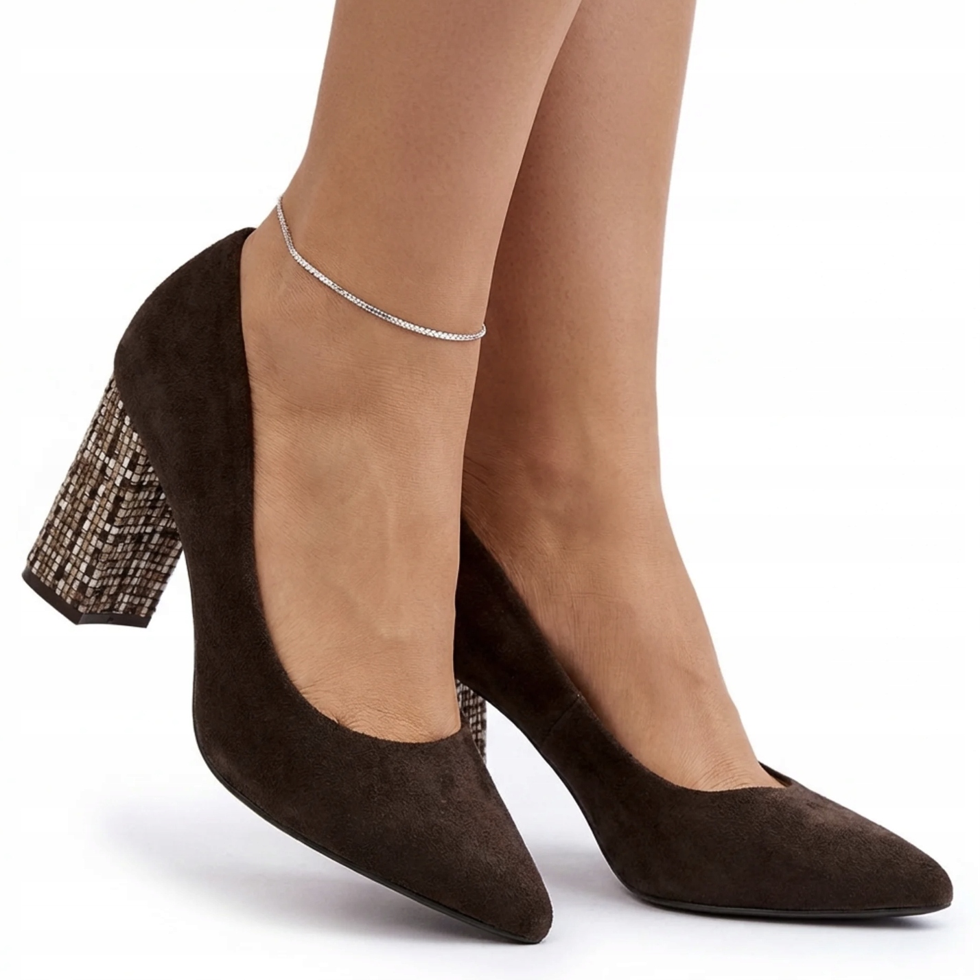 Czekoladowe Czółenka Damskie Na Słupku Sergio Leone PB216 Buty Brązowe 40