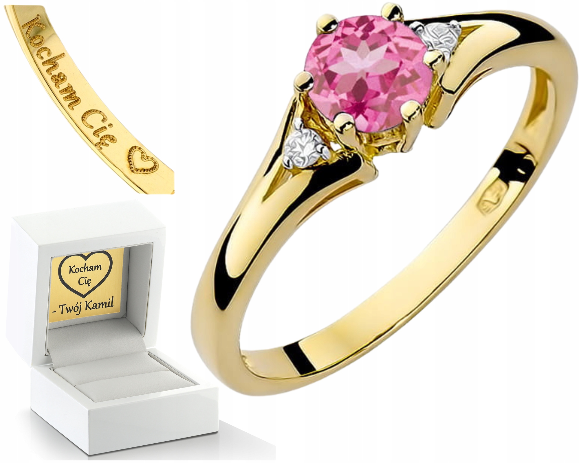 Zlatý Prstýnek S Růžovým Topazem A Diamanty