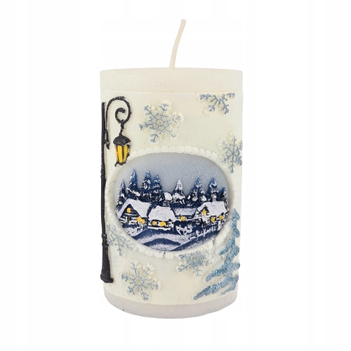 

Świeca 11,5CM Biała Niebieska Zimowe Okno Led