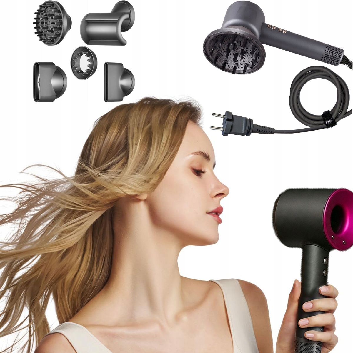 Profesionální Vysoušeč Vlasů Dryer 1600W Ultra 5v1 Ionizace Koncovek