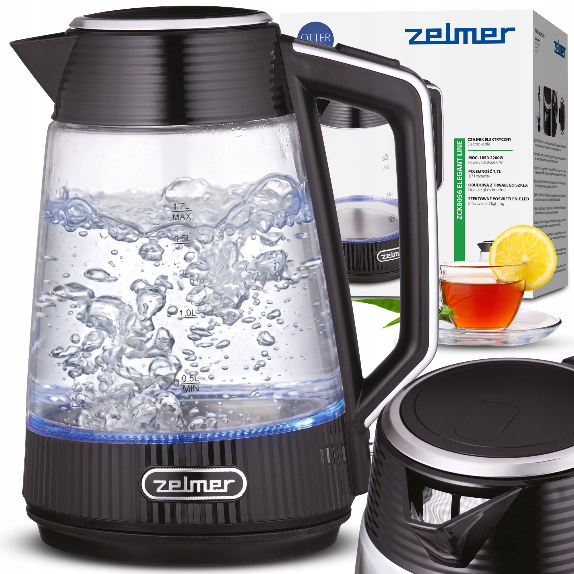 Czajnik Elektryczny Zelmer Bezprzewodowy Filtr Otter 1,7L 2200W Szklany