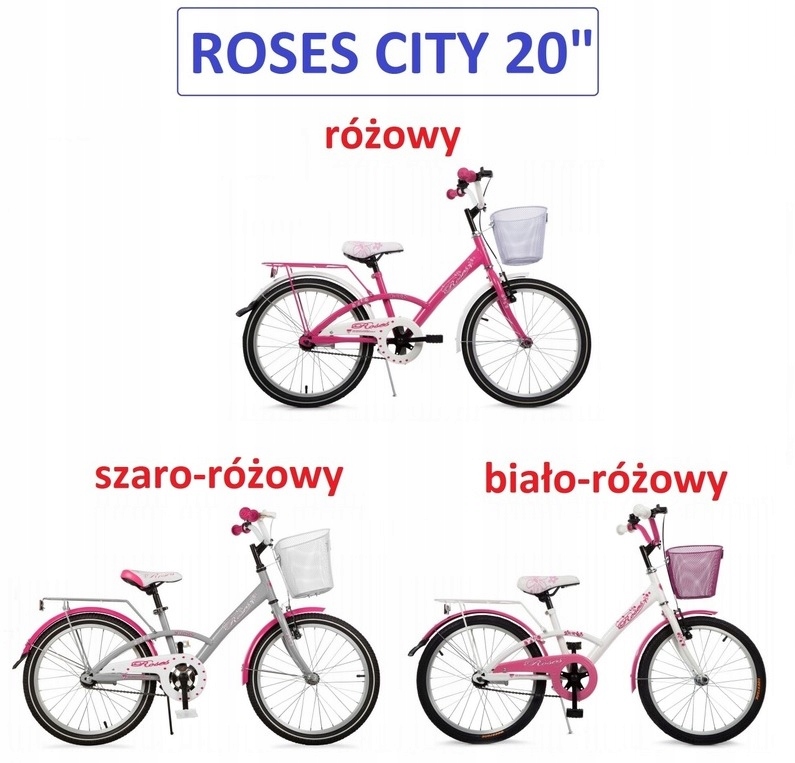 Rower dla dziewczynki 20" Roses bagażnik różne koszyk stopka błot Pl