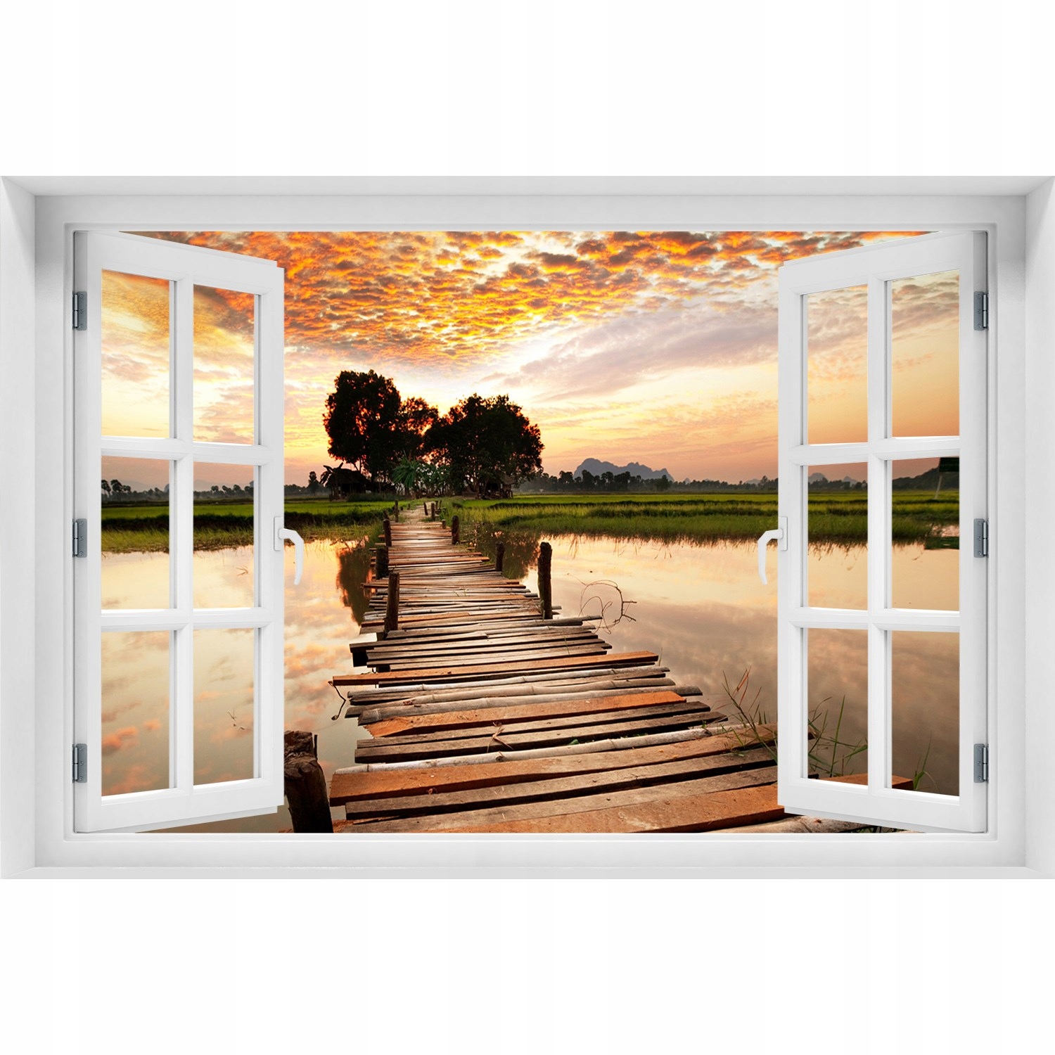 

3D Okno Naklejka na ścianę Drewniany most 90x60