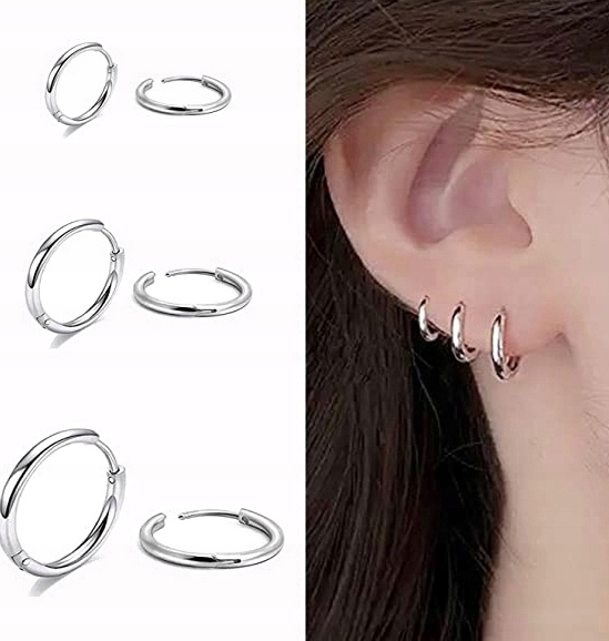 

Kolczyki Srebrne Kółka 3 Pary 8,10,12 mm Stal 316L