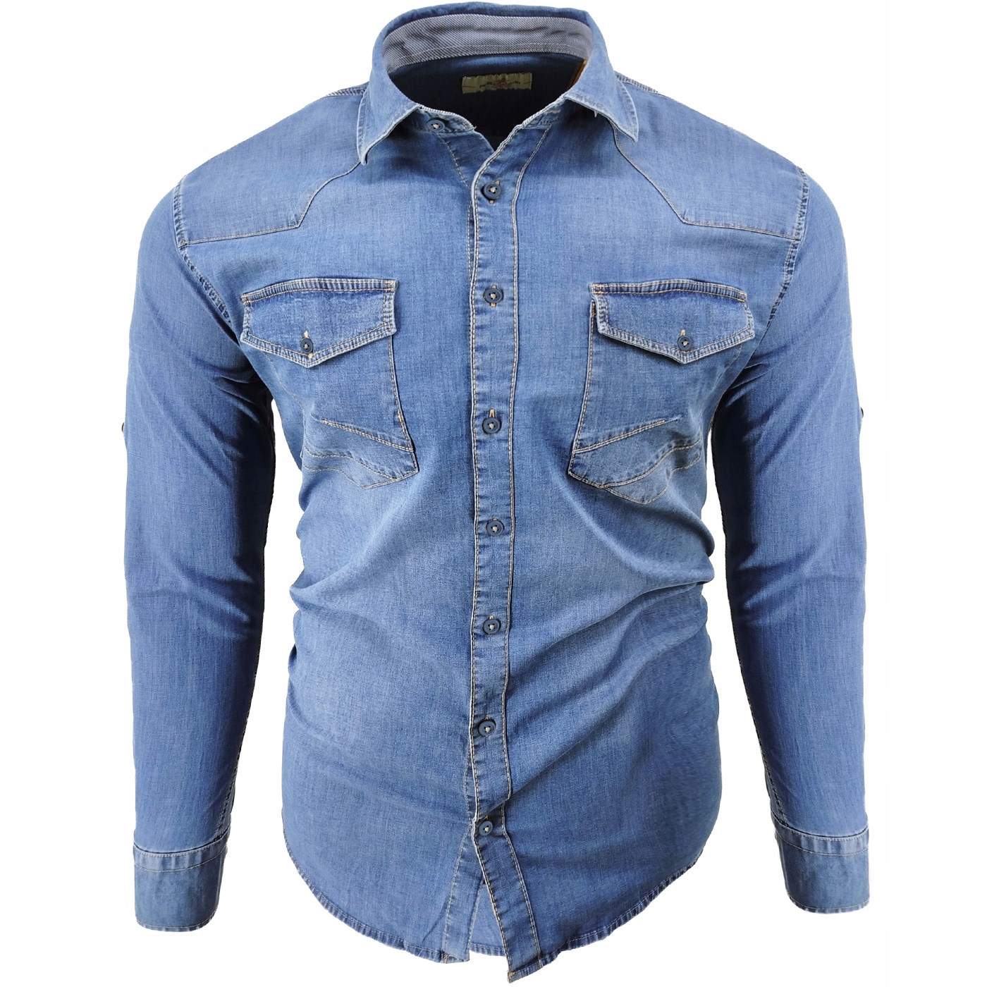 Koszula Jeansowa Męska Jasna Jeans Kieszonki