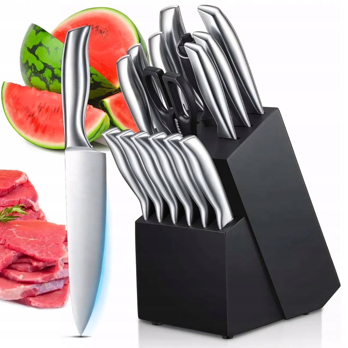 Sada Kuchynských Nožov V Bloku Stojan Na Nožnice Komplet 16 El