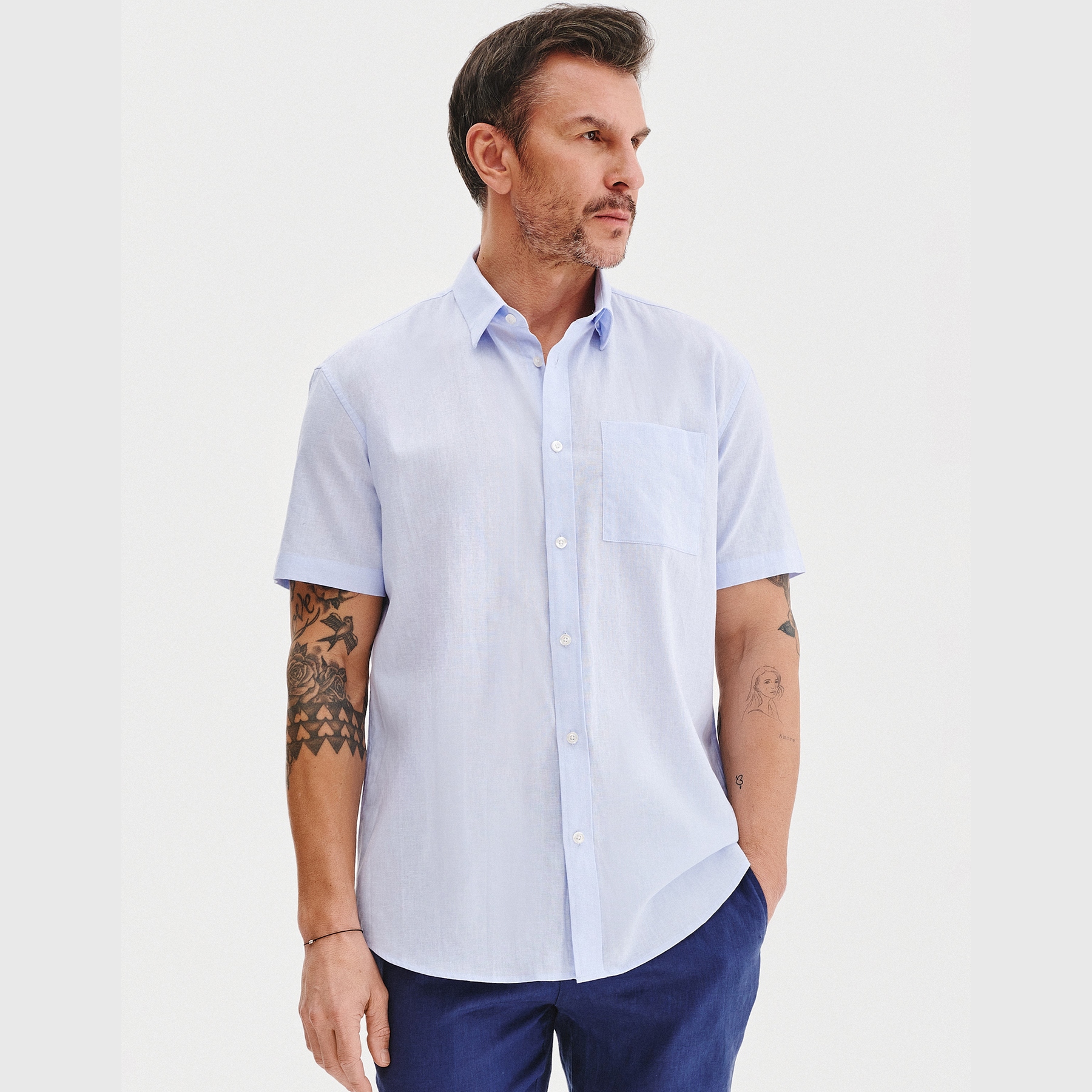 Jasnoniebieska koszula męska z krótkim rękawem Lniana Pako Lorente roz. L