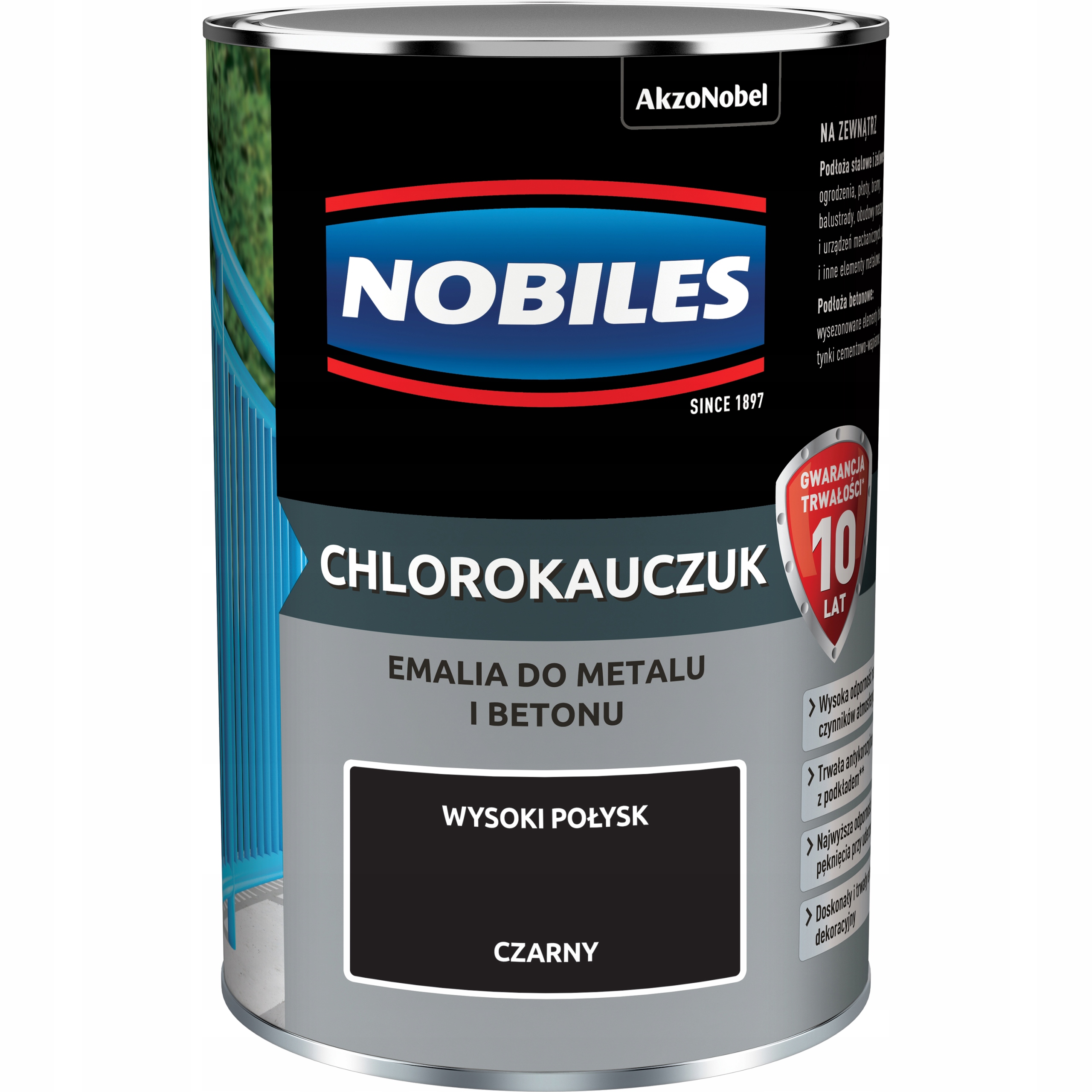Nobiles Chlorokauczuk do metalu betonu Czarny 0,9L
