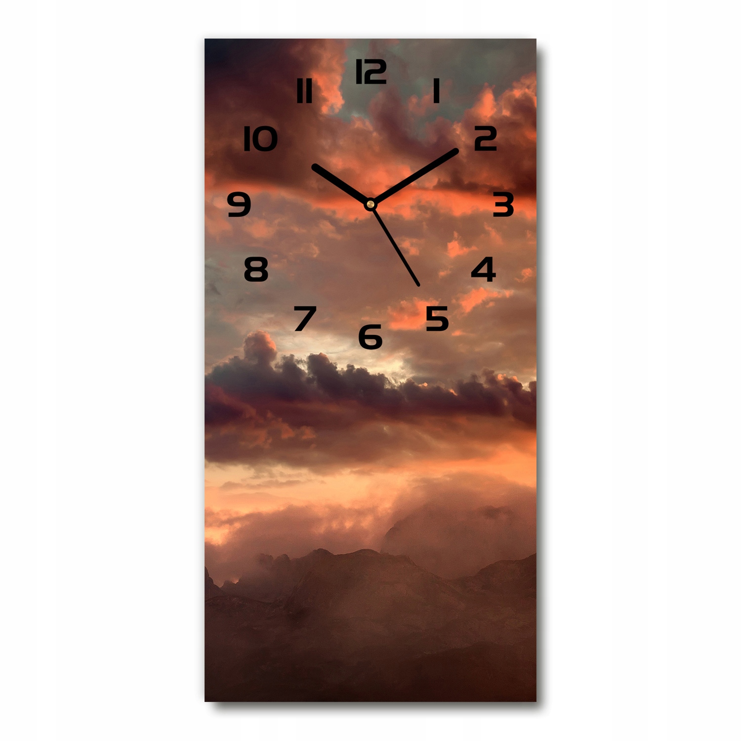 

Wiszący szklany zegar Zachód słońca góry 30x60 cm