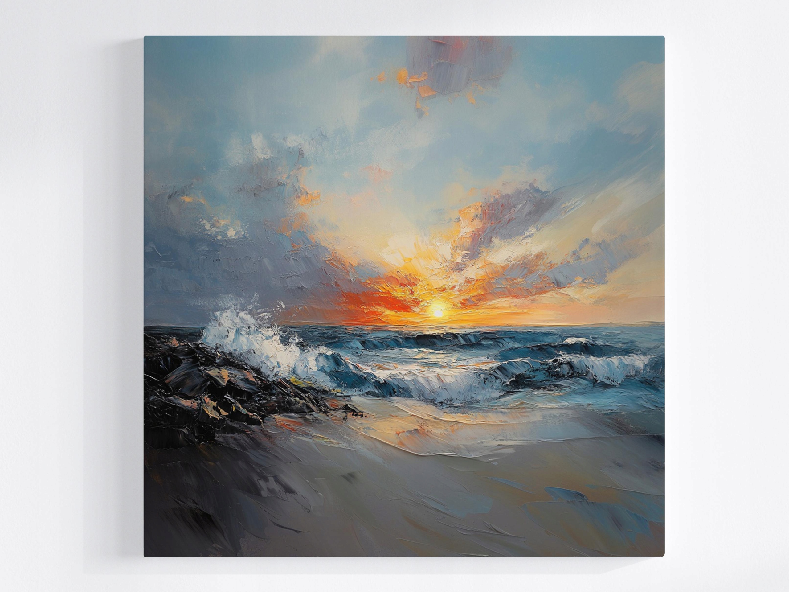 Obraz Na Plátně Canvas Pohled Na Moře Vlny Pláž Slunce Západ Večer 80x80