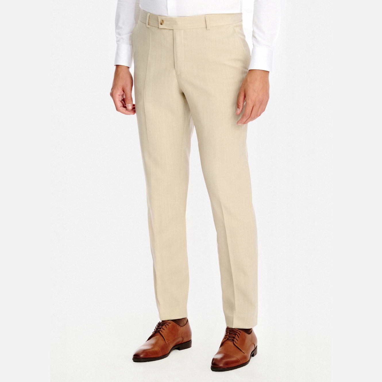 Béžové vlněné oblekové kalhoty Slim Fit Pako Lorente vel