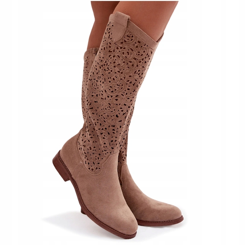 Dámské Kozačky S Plochým Podpatkem A Plochým Zipem S.barski HY61-8023 Béžové 39