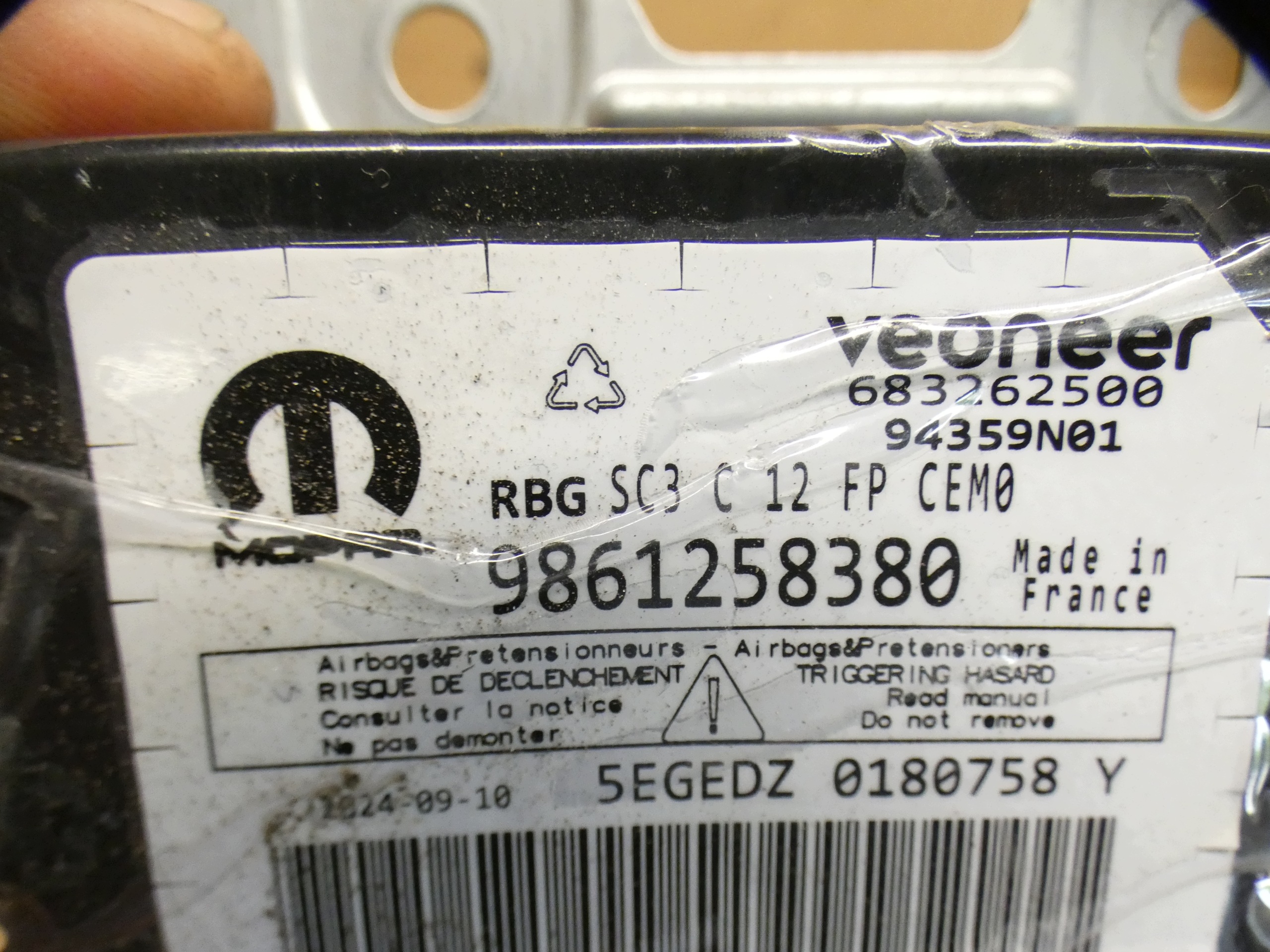 SENSOR modulo airbag airbag 9861258380 JEEP AVENGER 25R