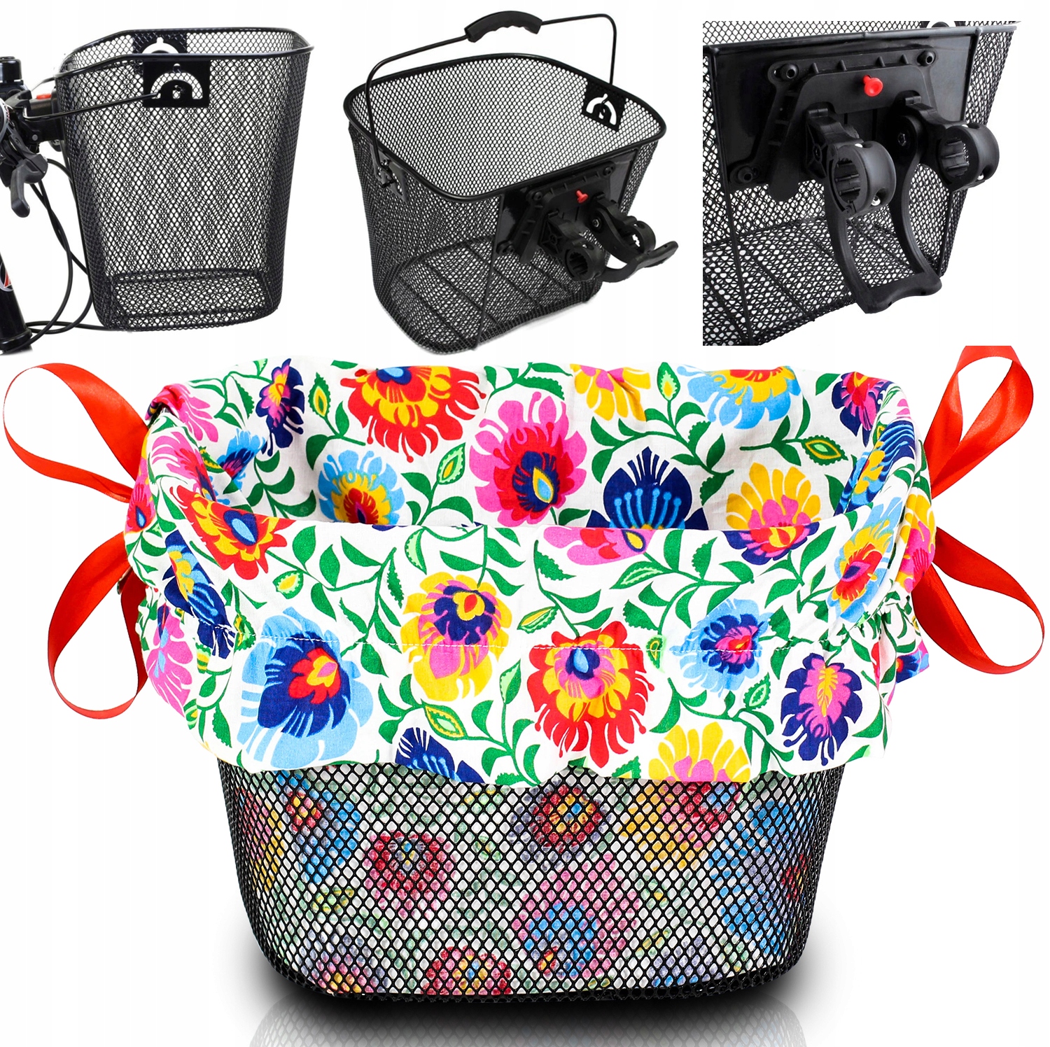 KOSZ NA ROWER METALOWY KOSZYK ROWEROWY CLICK+WKŁAD