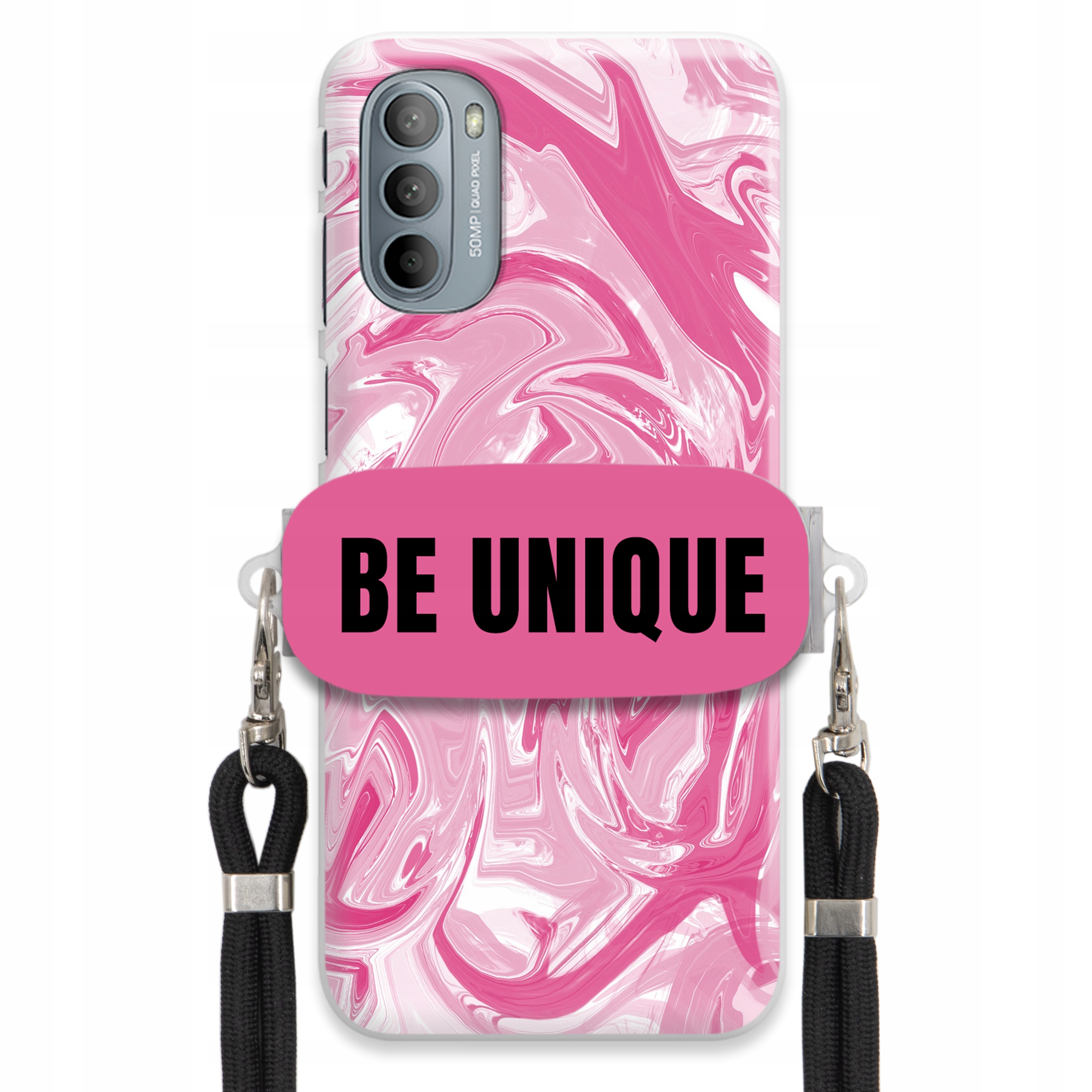 Puzdro pre Motorola G31 4G držiak Šnúrka Čierna Ružová Mramor Unique