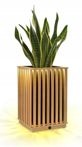 Donica z lameli dębowych kwadrat 2w1 LED 48cm