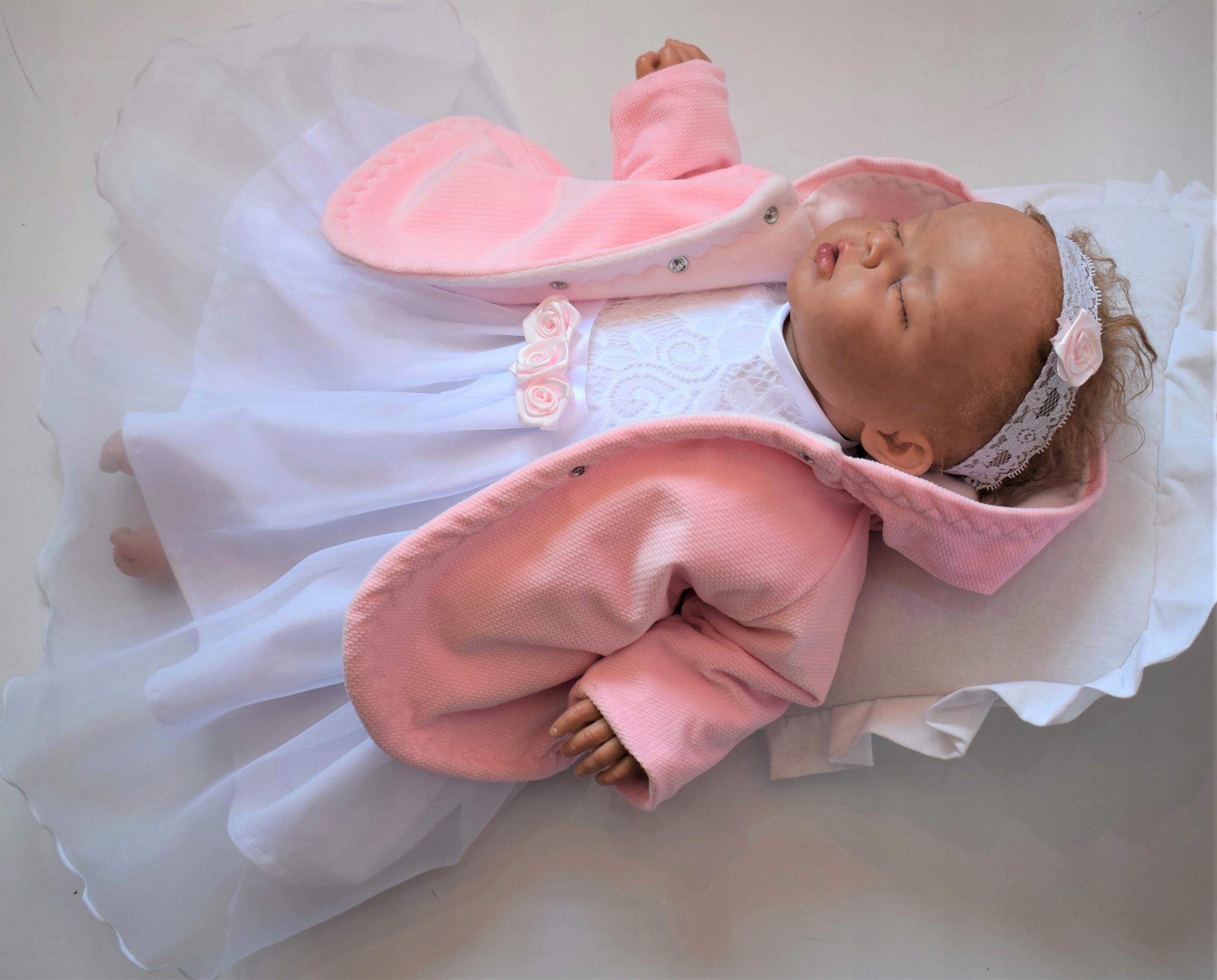 Lena 4cz Komplet SUKIENKA płaszcz do CHRZTU 80/86 Rozmiar 80