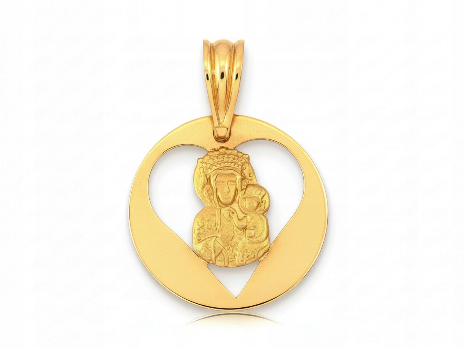 Zlatý medailon 585 s vyřezaným Srdcem 14kt s Pannou Marií Čenstochovskou 0.73g