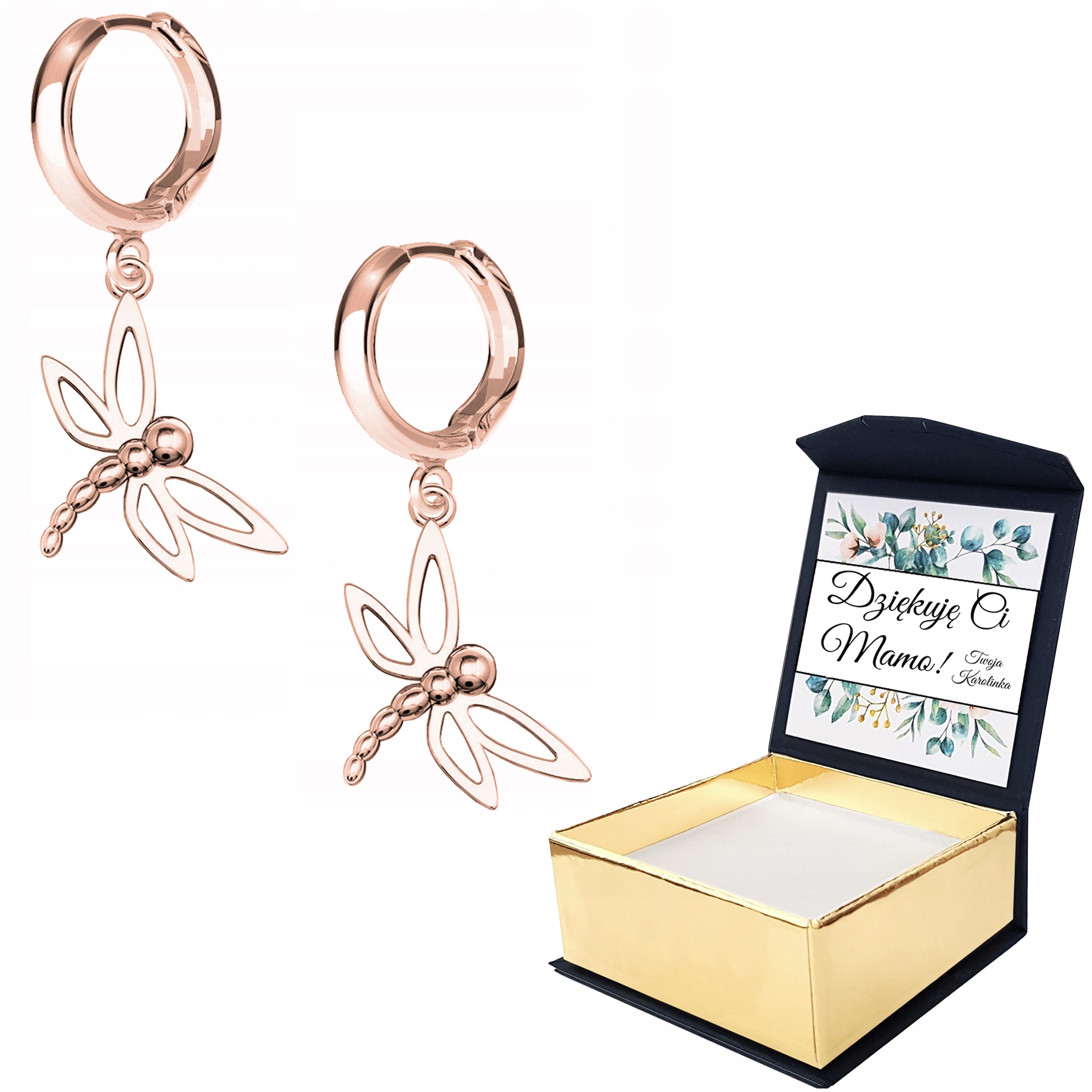 Náušnice růžové zlato Vážka Hmyz Vlastní Potisk