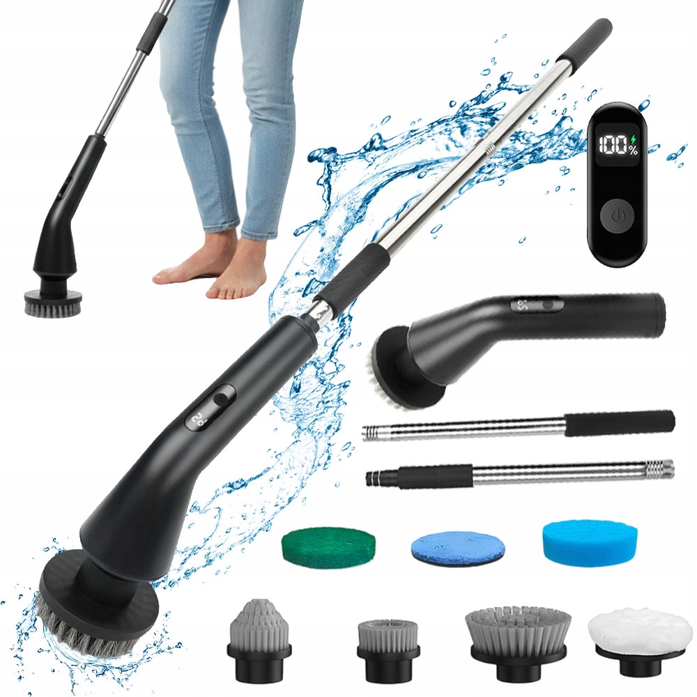 7V1 Elektrický Čisticí Kartáč Se Zatahovací Rukojetí, 7 Hlavic, 2000 Mah